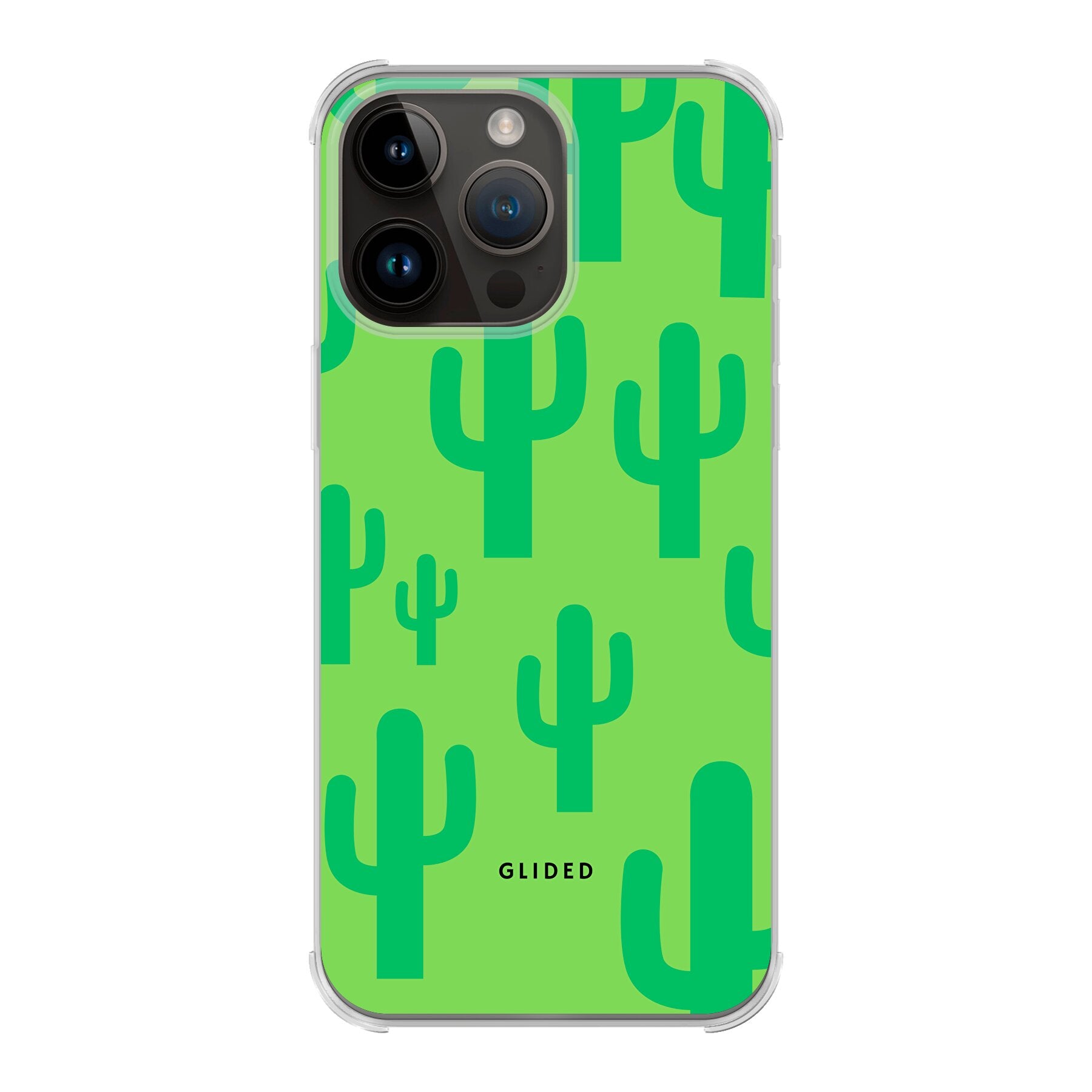 Cactus Spikes iPhone 14 Pro Max Handyhülle mit lebendigem Kaktus-Design auf grünem Hintergrund, idealer Schutz und Stil.