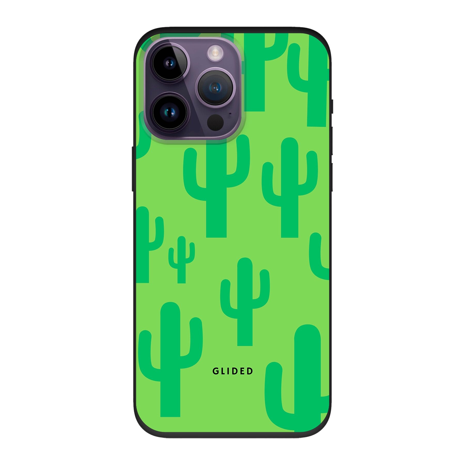 Cactus Spikes iPhone 14 Pro Max Handyhülle mit lebendigem Kaktus-Design auf grünem Hintergrund, idealer Schutz und Stil.