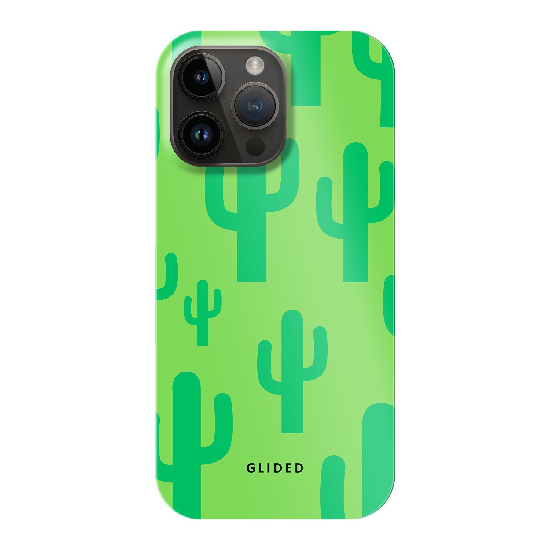 Cactus Spikes iPhone 14 Pro Max Handyhülle mit lebendigem Kaktus-Design auf grünem Hintergrund, idealer Schutz und Stil.