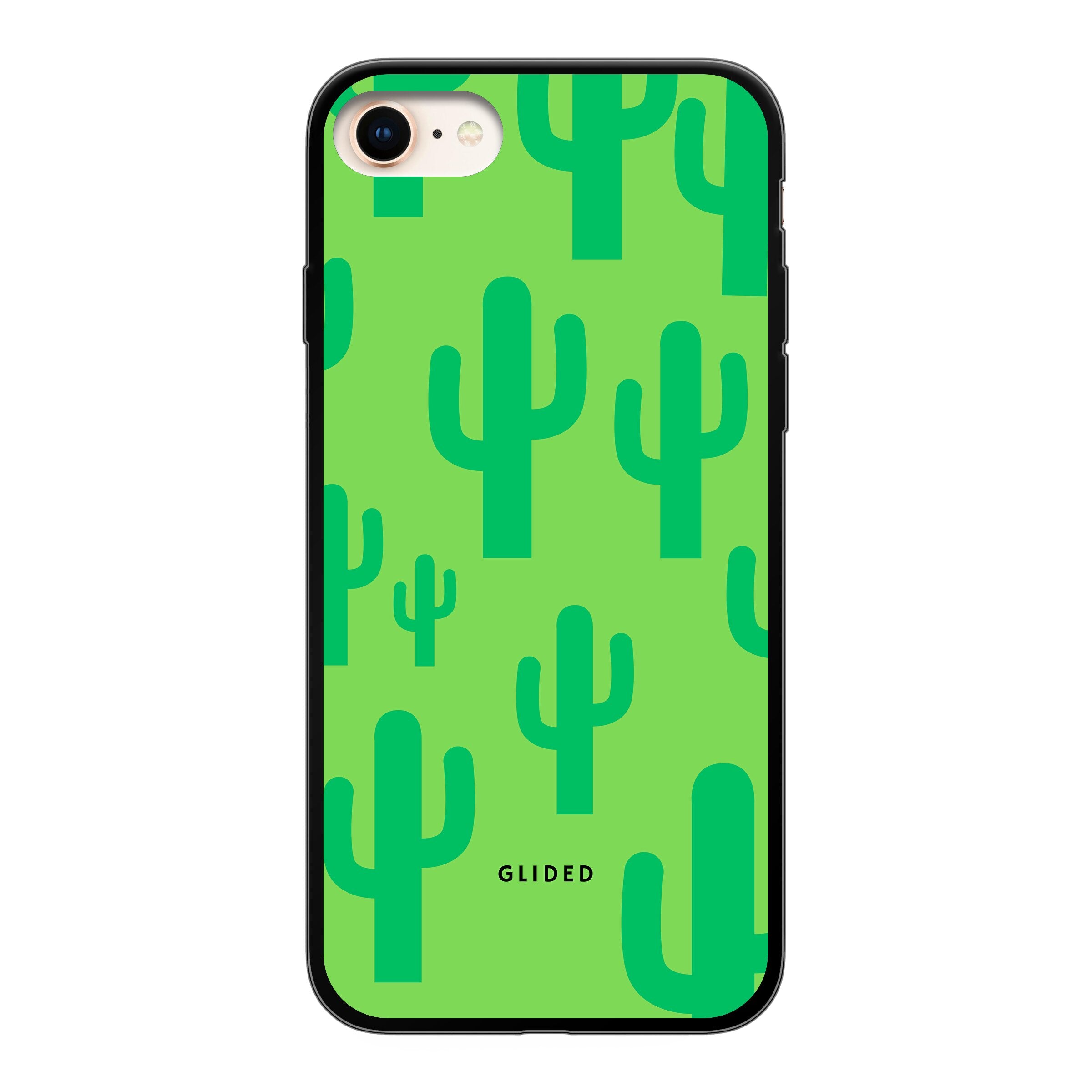 Cactus Spikes iPhone 8 Handyhülle mit lebendigem Kaktusdesign auf grünem Hintergrund, idealer Schutz und stilvolles Accessoire.