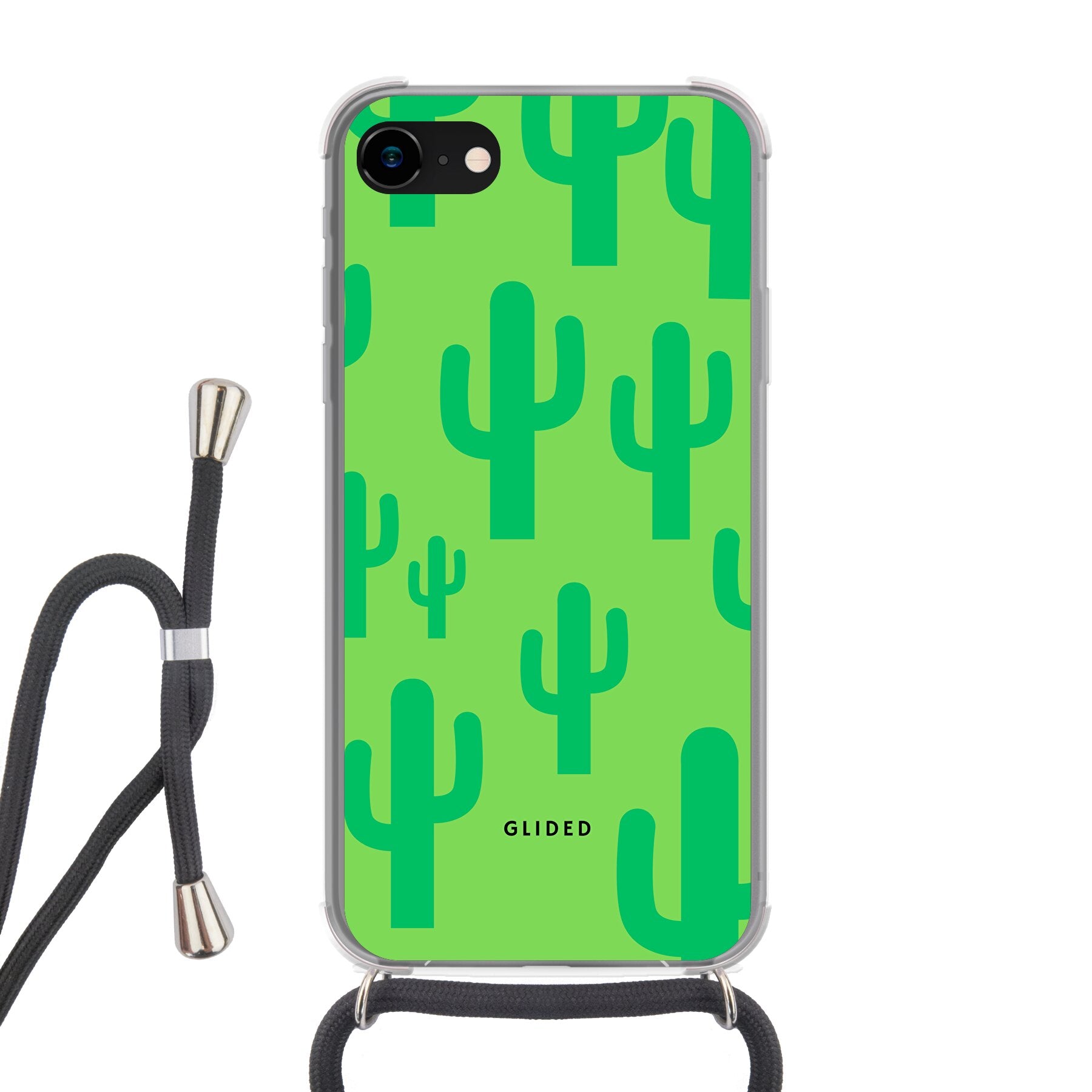 Cactus Spikes iPhone 8 Handyhülle mit lebendigem Kaktusdesign auf grünem Hintergrund, idealer Schutz und stilvolles Accessoire.