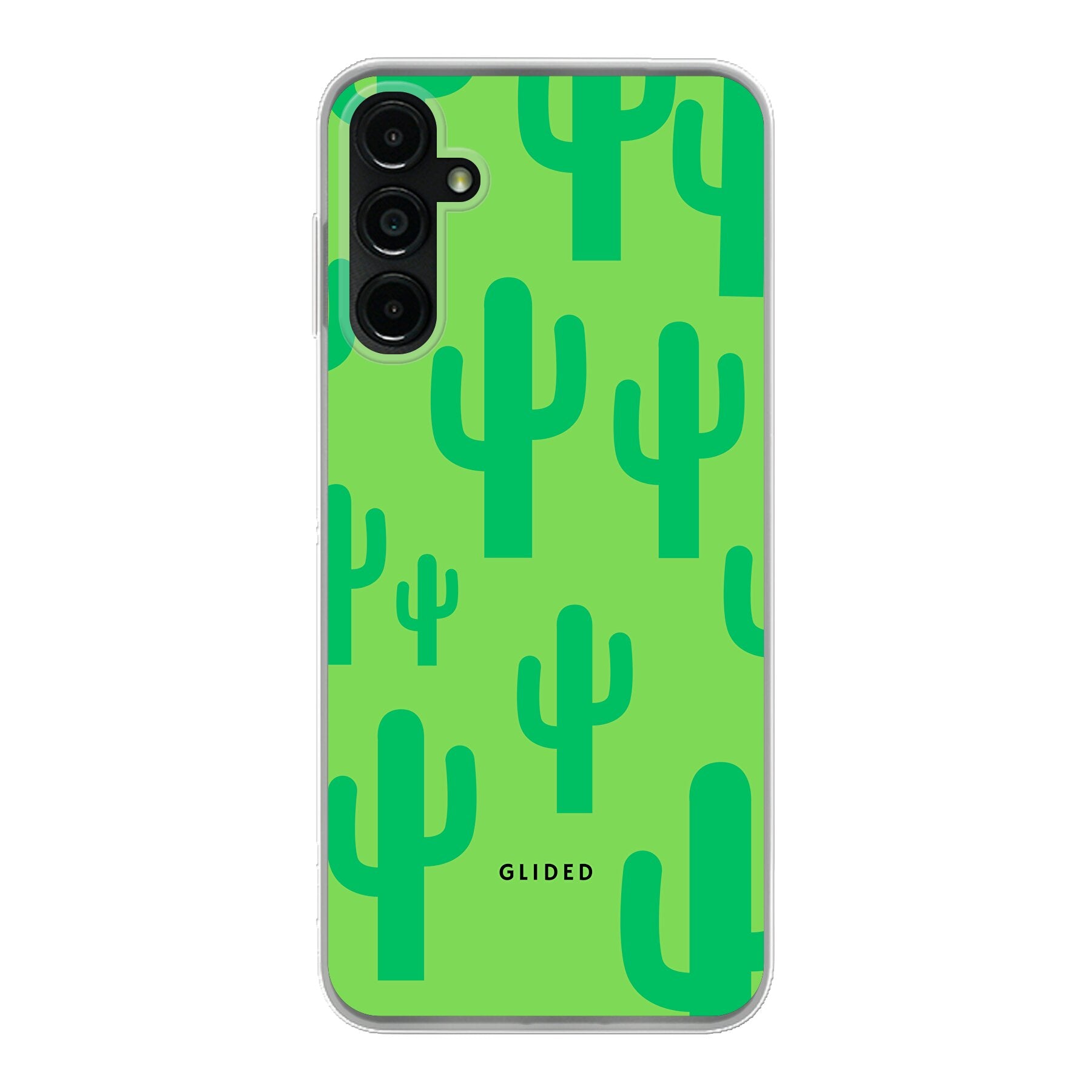 Cactus Spikes Handyhülle für Samsung Galaxy A14 5G mit lebendigem Kaktusdesign auf grünem Hintergrund.