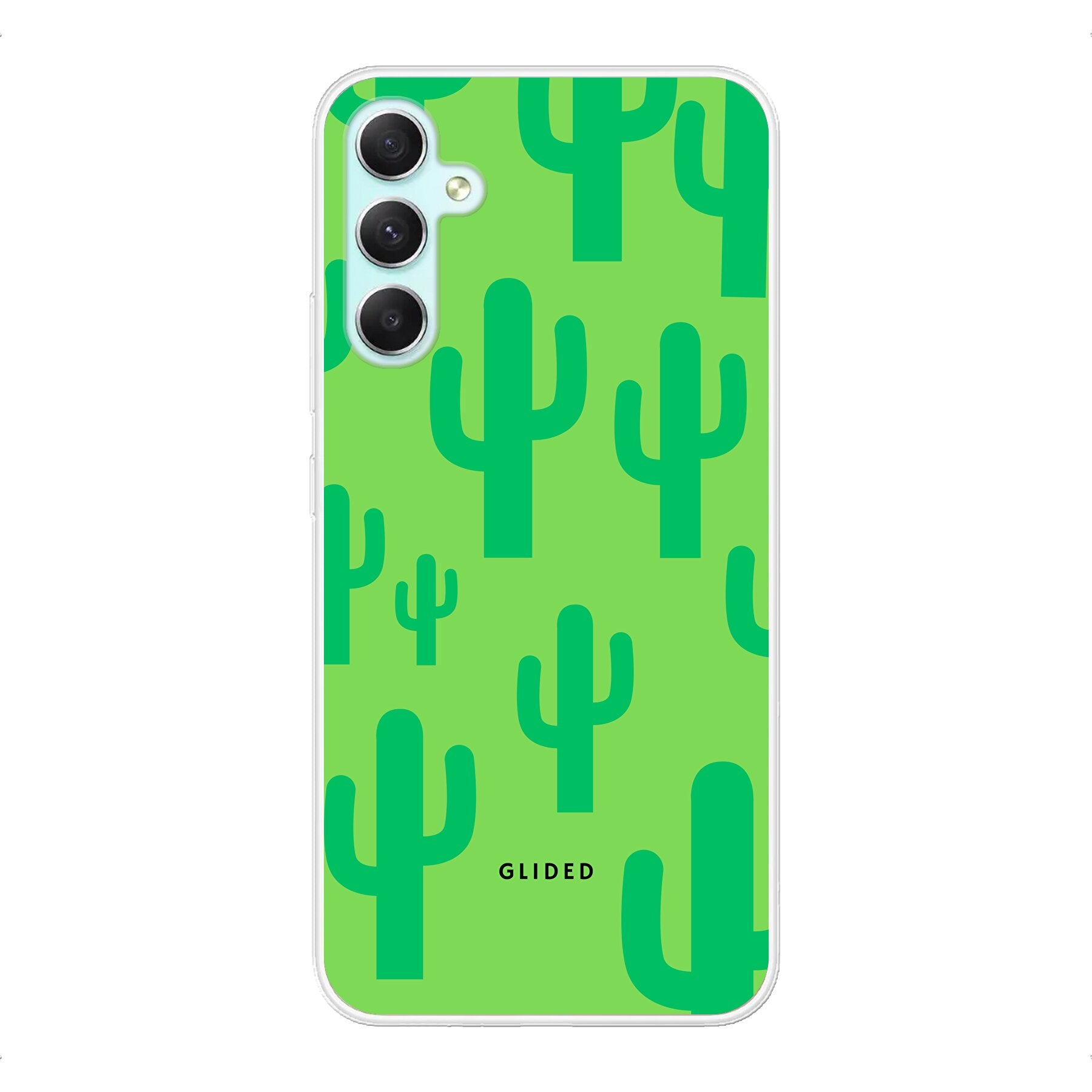 Cactus Spikes Handyhülle für Samsung Galaxy A34 mit lebendigem Kaktusdesign auf grünem Hintergrund, idealer Schutz und Stil.