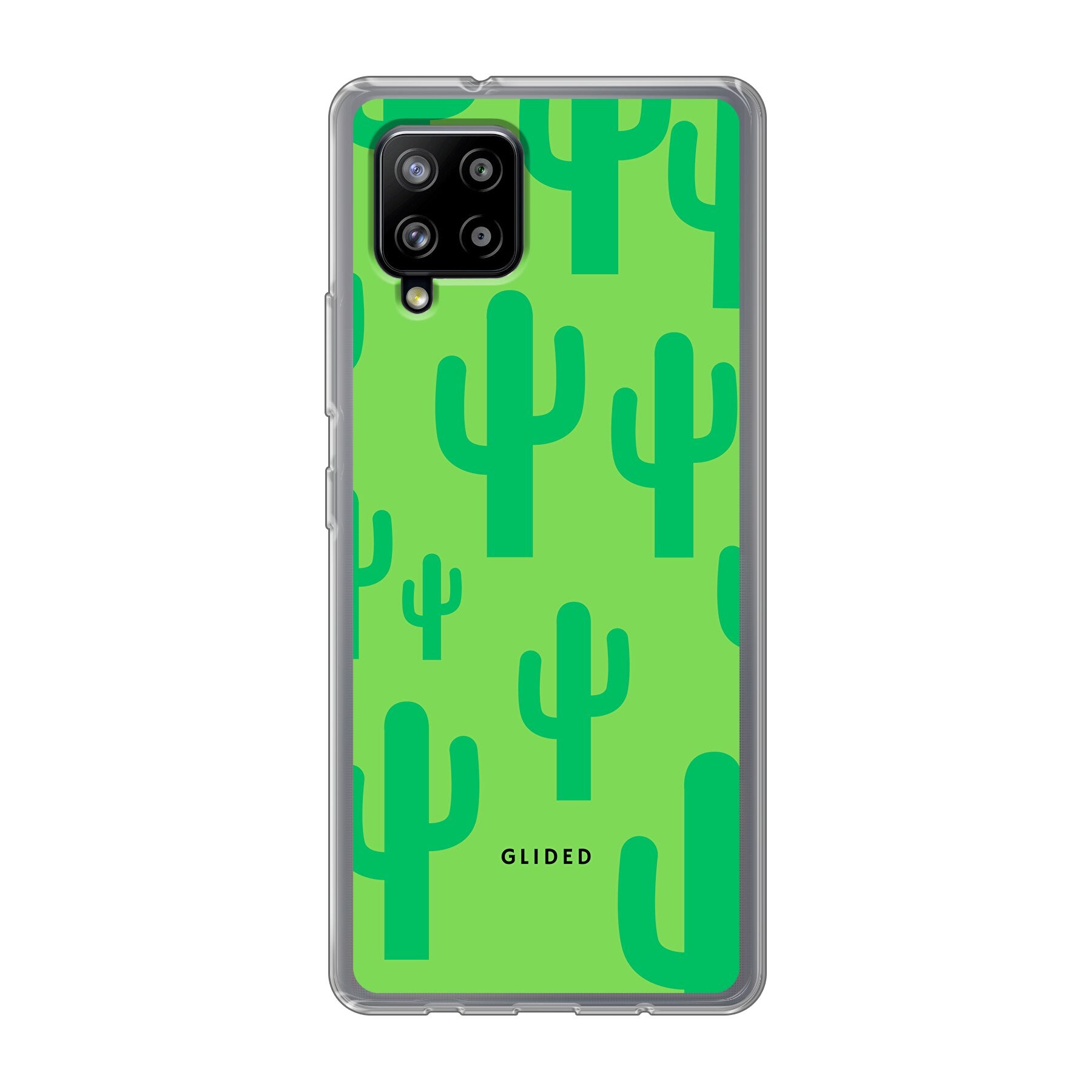 Cactus Spikes Handyhülle für Samsung Galaxy A42 5G mit lebendigem Kaktusdesign auf grünem Hintergrund.