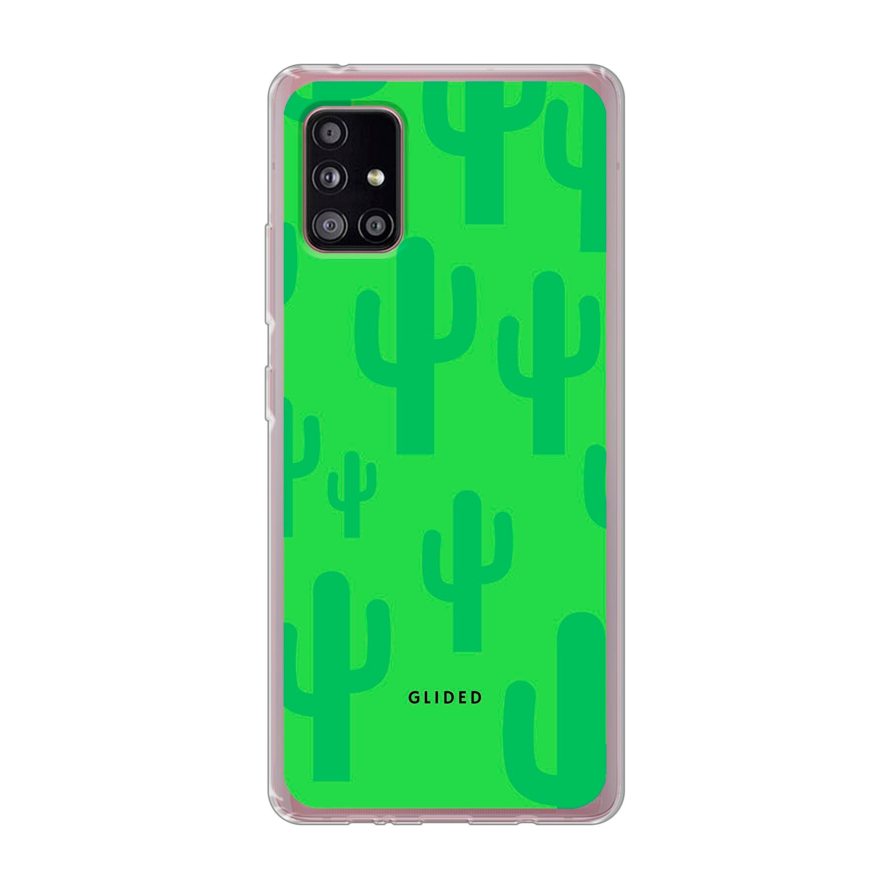 Cactus Spikes Handyhülle für Samsung Galaxy A51 5G mit lebendigem Kaktusdesign auf grünem Hintergrund, stilvoll und schützend.