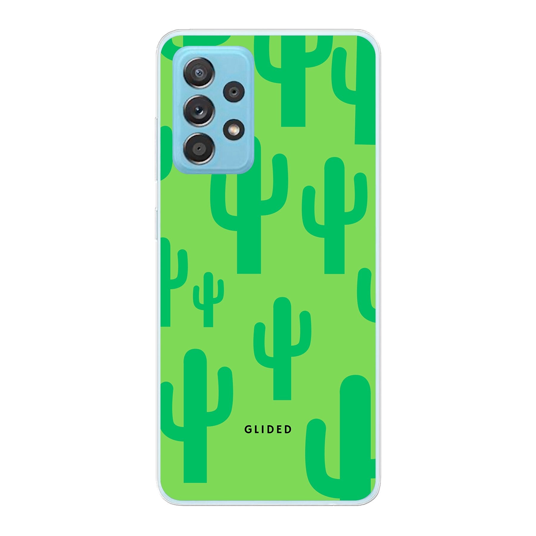 Cactus Spikes Handyhülle für Samsung Galaxy A73 5G mit lebendigem Kaktusdesign auf grünem Hintergrund, idealer Schutz und Stil.