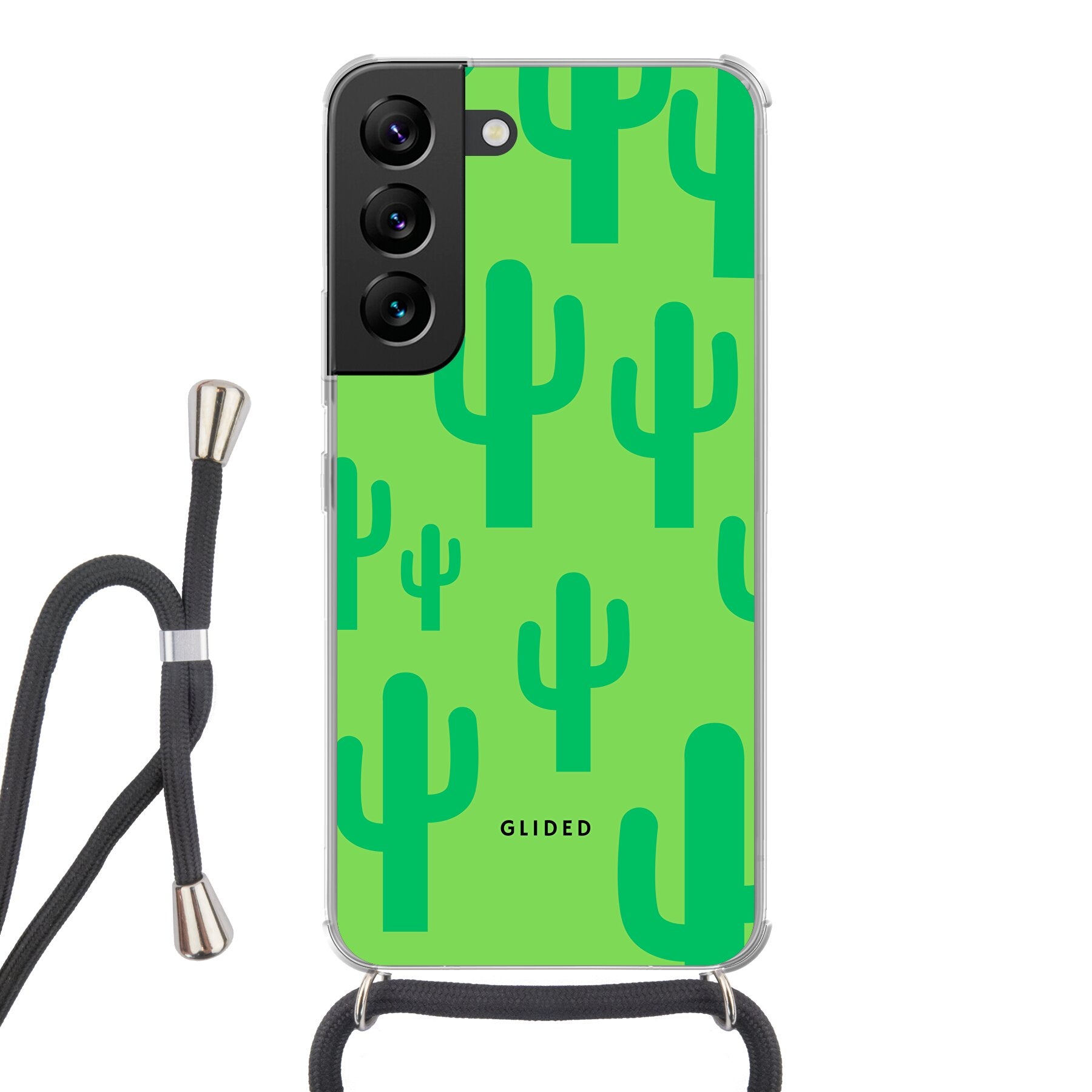 Cactus Spikes Handyhülle für Samsung Galaxy S22 mit lebendigem Kaktusdesign auf grünem Hintergrund.