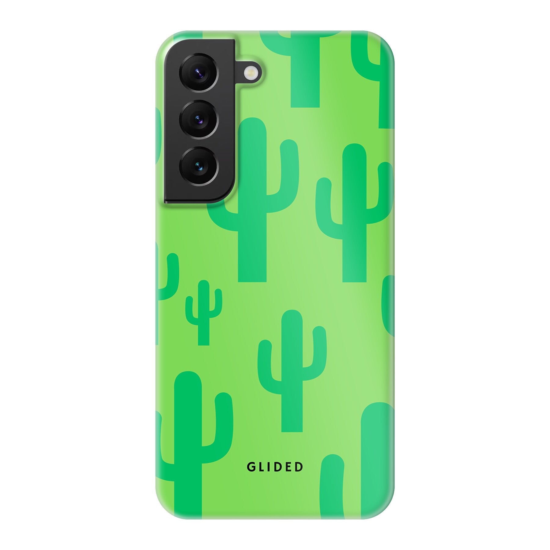 Cactus Spikes Handyhülle für Samsung Galaxy S22 mit lebendigem Kaktusdesign auf grünem Hintergrund.