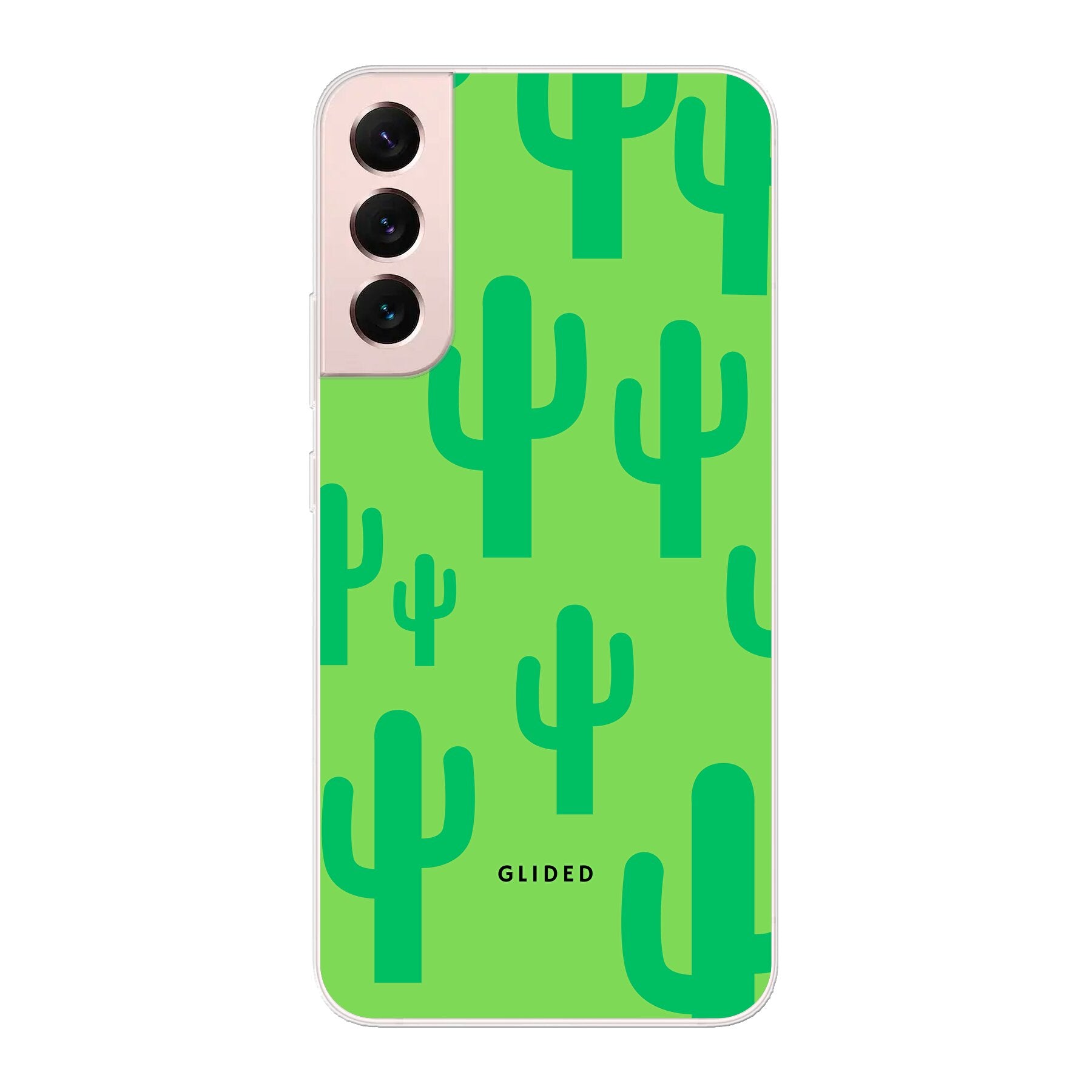 Cactus Spikes Handyhülle für Samsung Galaxy S22 Plus mit lebendigem Kaktusdesign auf grünem Hintergrund, stilvoll und schützend.