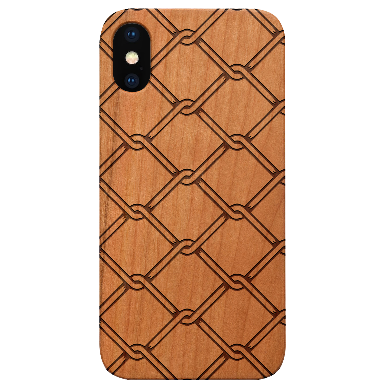 Cage - Engraved wooden phone case showcasing unique laser-engraved design and natural wood finish.