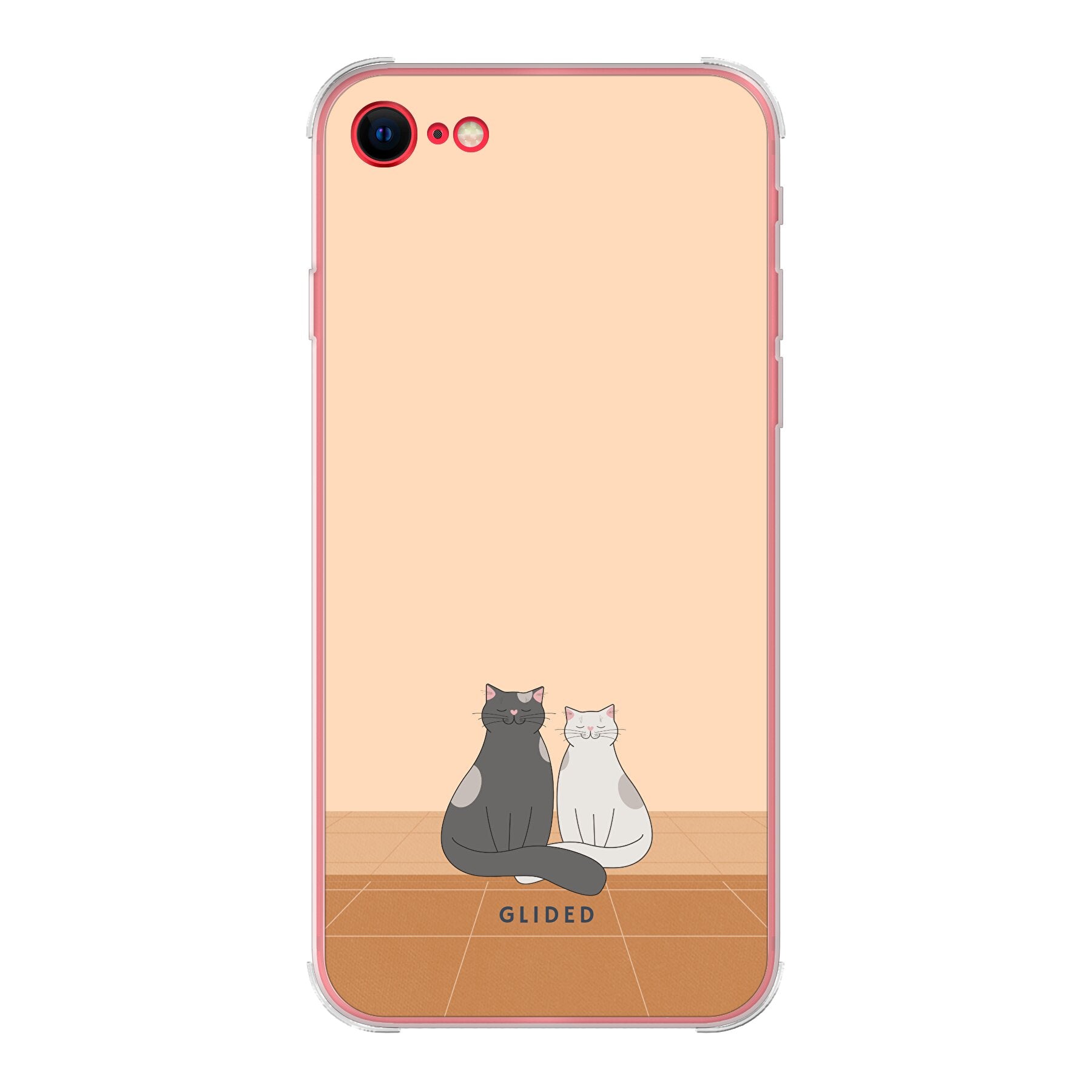 Catty Friends iPhone 8 Handyhülle mit zwei Katzenfreunden auf aprikosenfarbenem Hintergrund, stilvoll und schützend.