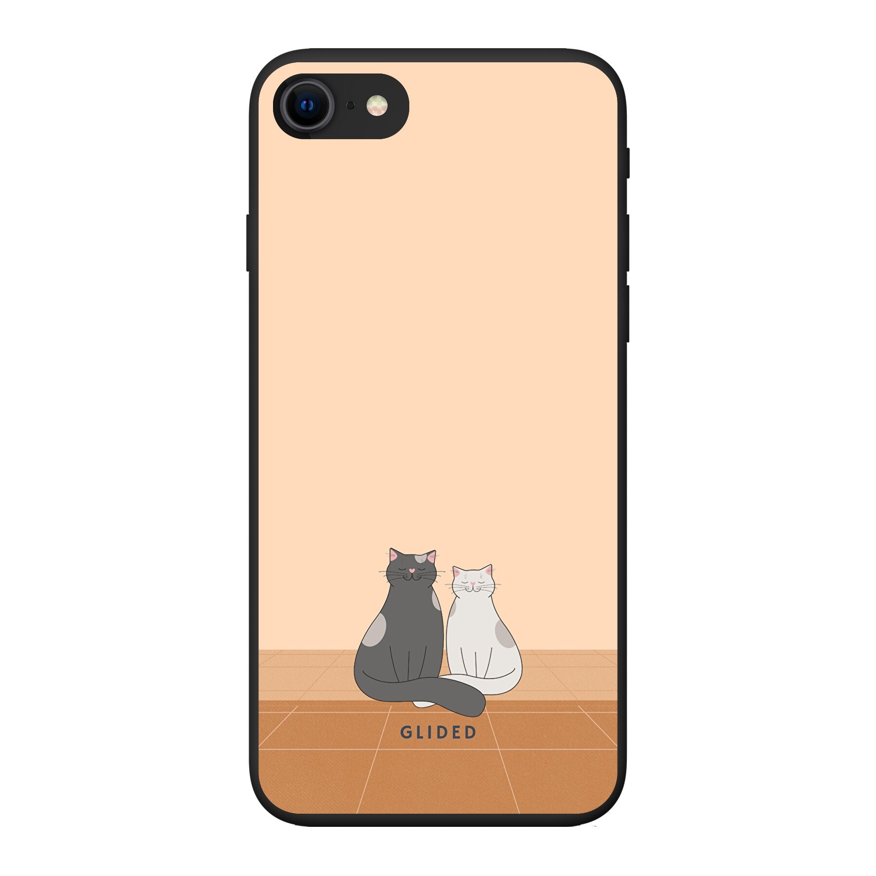 Catty Friends iPhone 8 Handyhülle mit zwei Katzenfreunden auf aprikosenfarbenem Hintergrund, stilvoll und schützend.