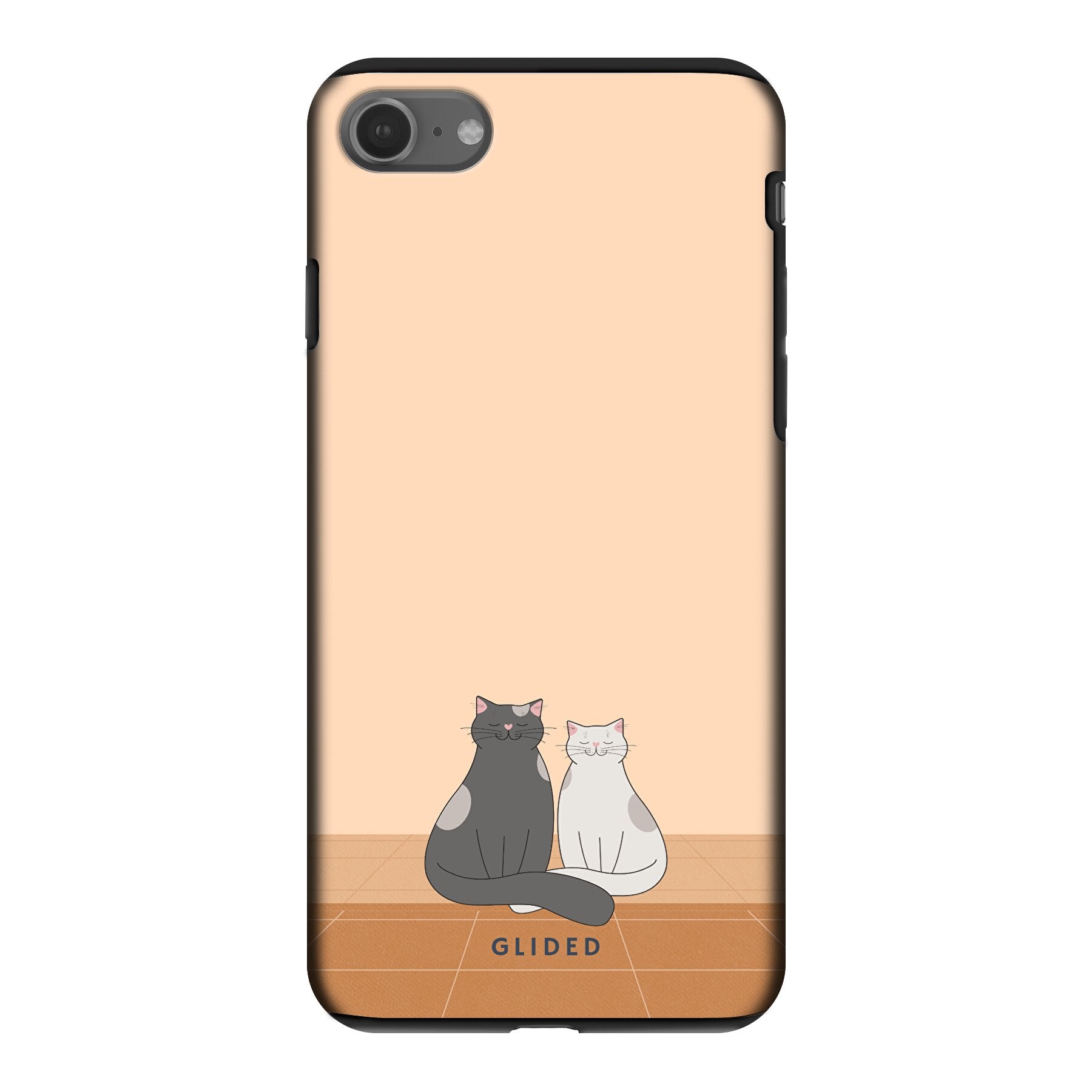 Catty Friends iPhone 8 Handyhülle mit zwei Katzenfreunden auf aprikosenfarbenem Hintergrund, stilvoll und schützend.