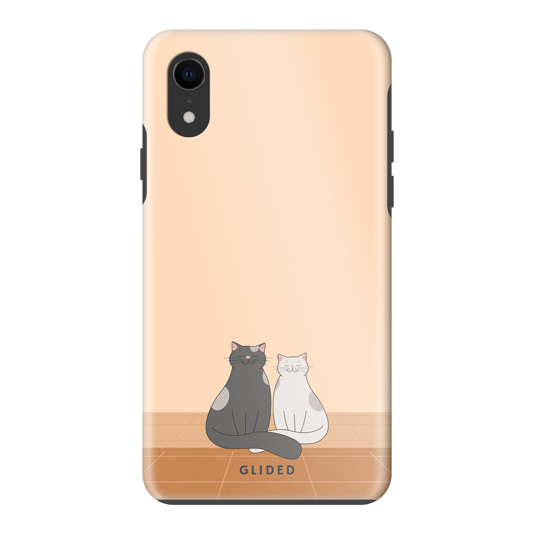 Catty Friends iPhone XR Handyhülle mit zwei süßen Katzenfreunden auf aprikosenfarbenem Hintergrund, idealer Schutz und stilvolles Design.