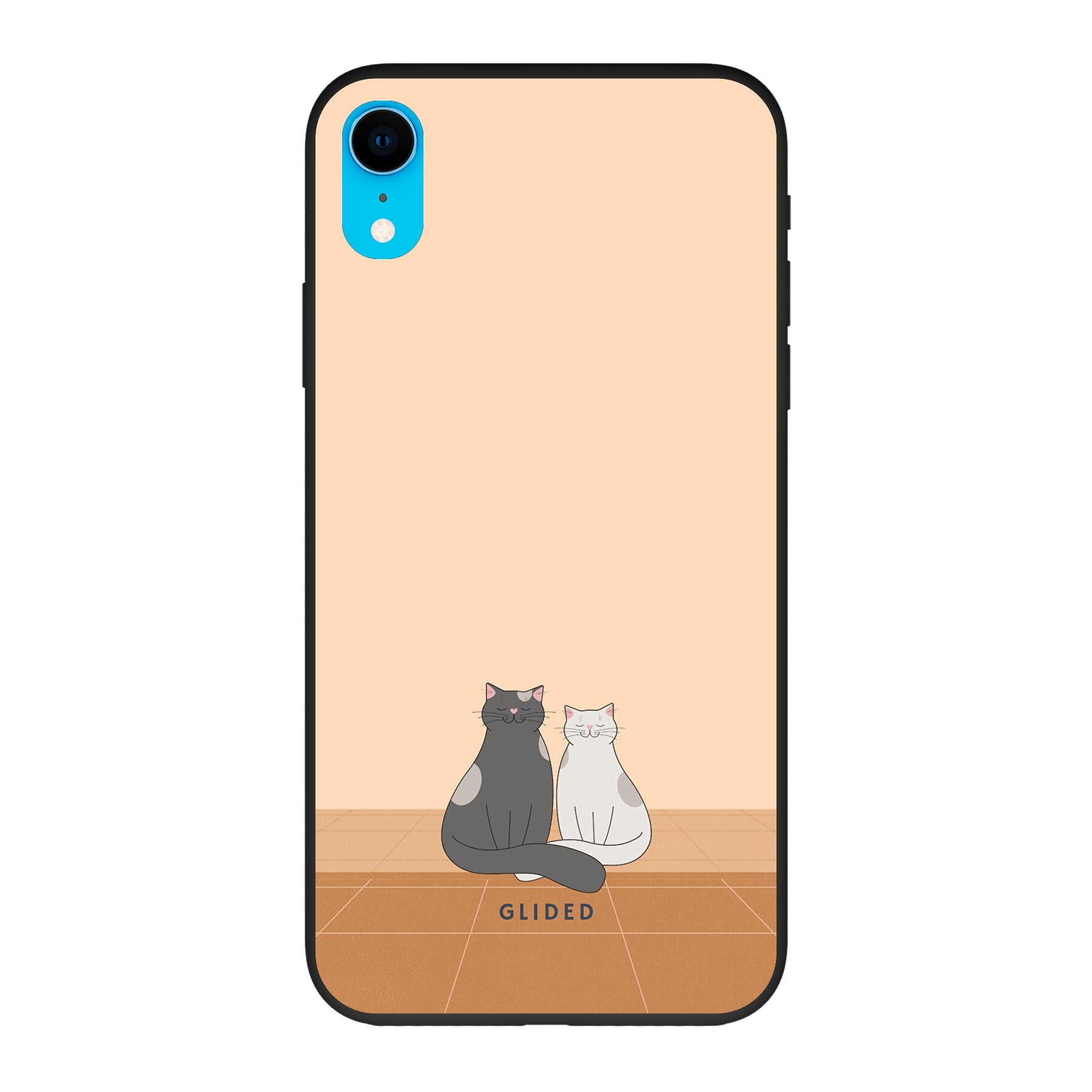 Catty Friends iPhone XR Handyhülle mit zwei süßen Katzenfreunden auf aprikosenfarbenem Hintergrund, idealer Schutz und stilvolles Design.