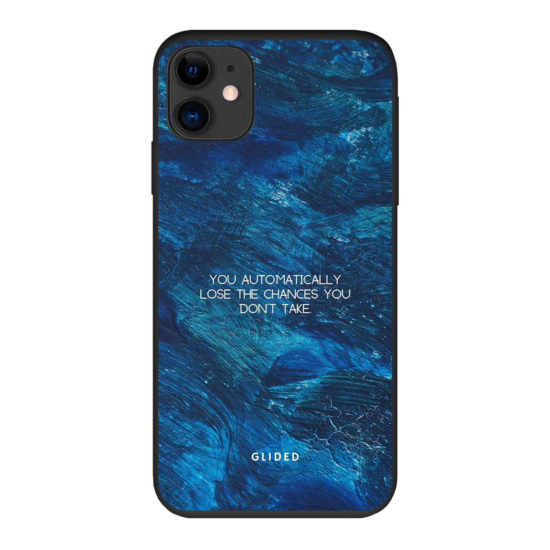 Chances iPhone 11 Handyhülle mit inspirierendem Spruch auf dunkelblauem Hintergrund, bietet Schutz und Stil.