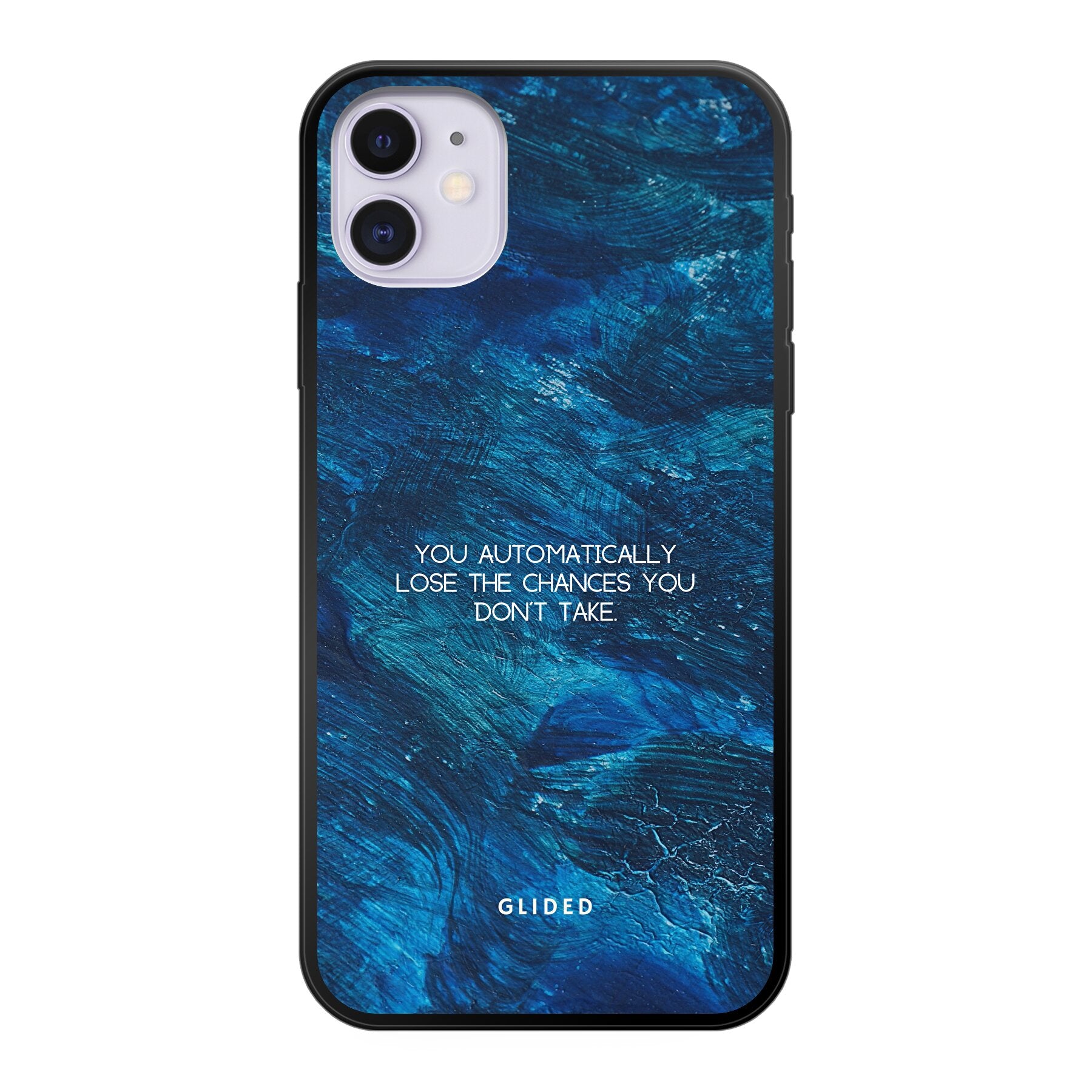 Chances iPhone 11 Handyhülle mit inspirierendem Spruch auf dunkelblauem Hintergrund, bietet Schutz und Stil.