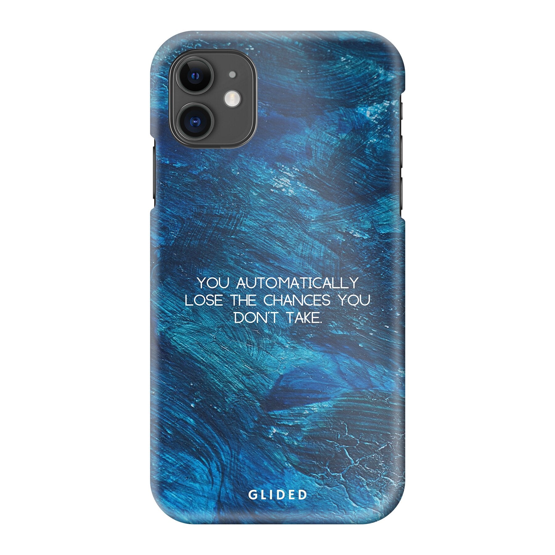 Chances iPhone 11 Handyhülle mit inspirierendem Spruch auf dunkelblauem Hintergrund, bietet Schutz und Stil.