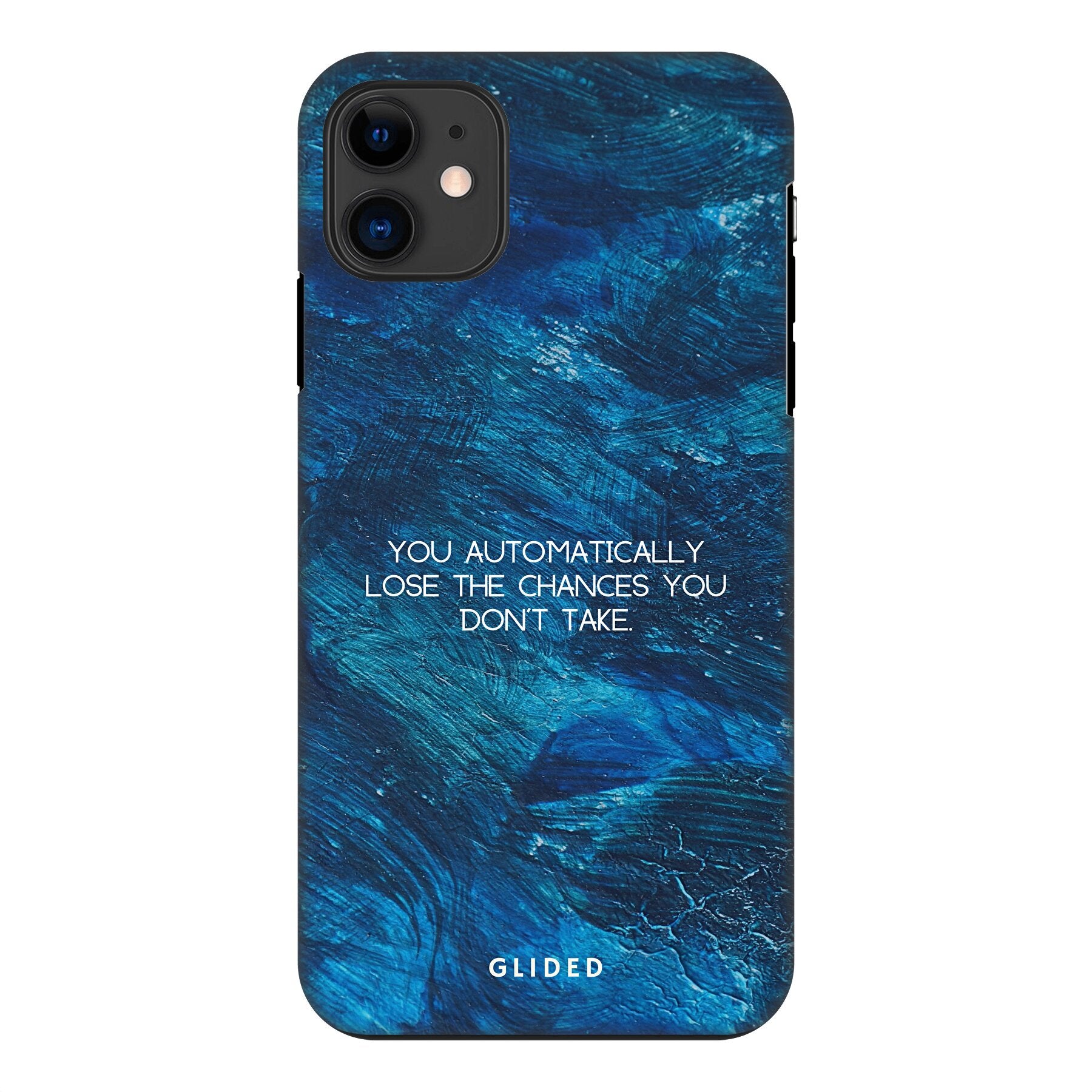 Chances iPhone 11 Handyhülle mit inspirierendem Spruch auf dunkelblauem Hintergrund, bietet Schutz und Stil.