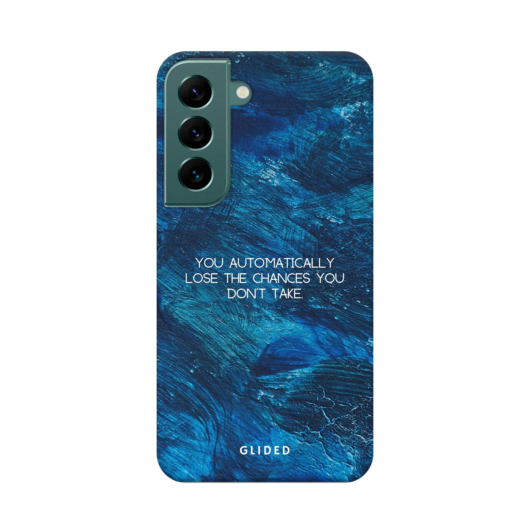 Samsung Galaxy S22 Handyhülle 'Chances' mit inspirierendem Spruch auf dunkelblauem Hintergrund, bietet Schutz und Motivation.