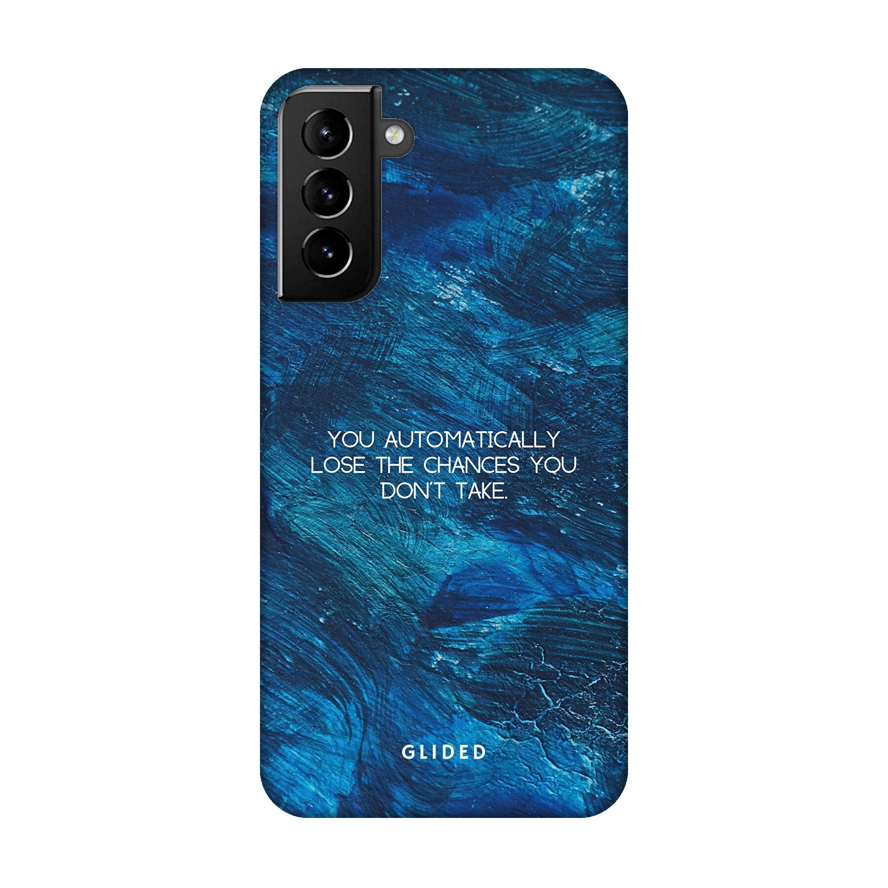 Samsung Galaxy S21 Plus 5G Handyhülle mit inspirierendem Spruch auf dunkelblauem Hintergrund, bietet Schutz und Stil.