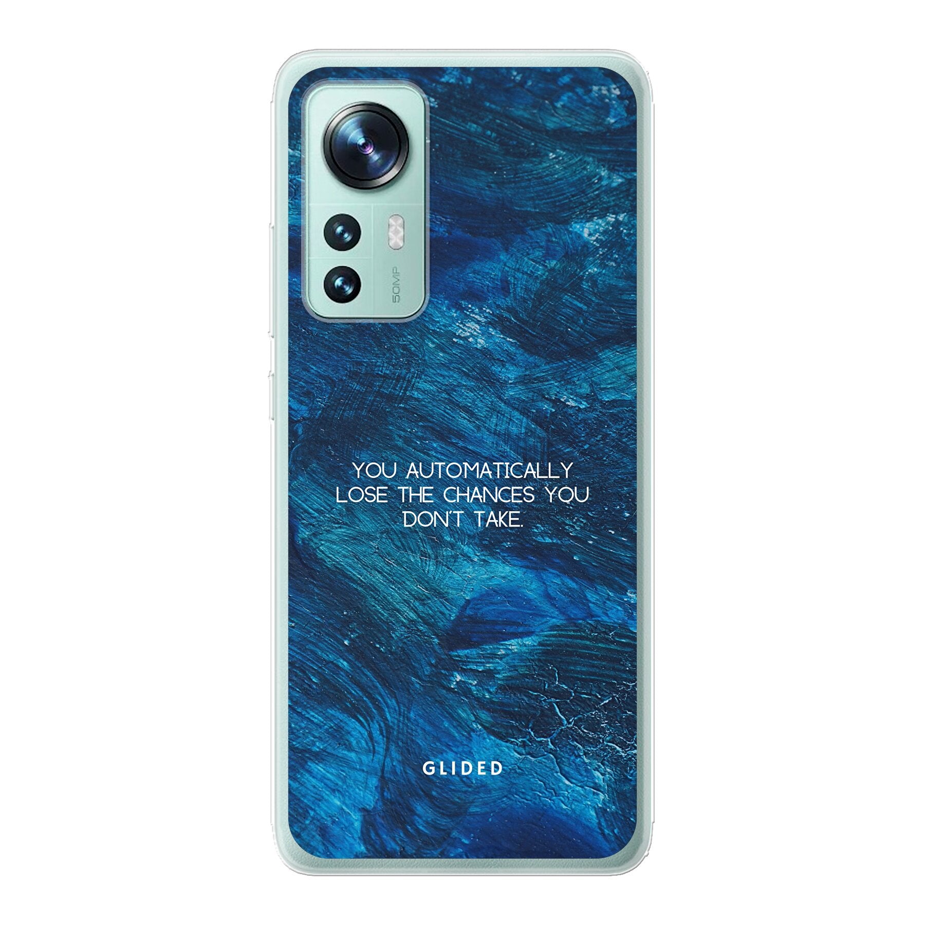 Xiaomi 12 Pro Handyhülle 'Chances' mit inspirierendem Spruch auf dunkelblauem Hintergrund, bietet Schutz und Motivation.