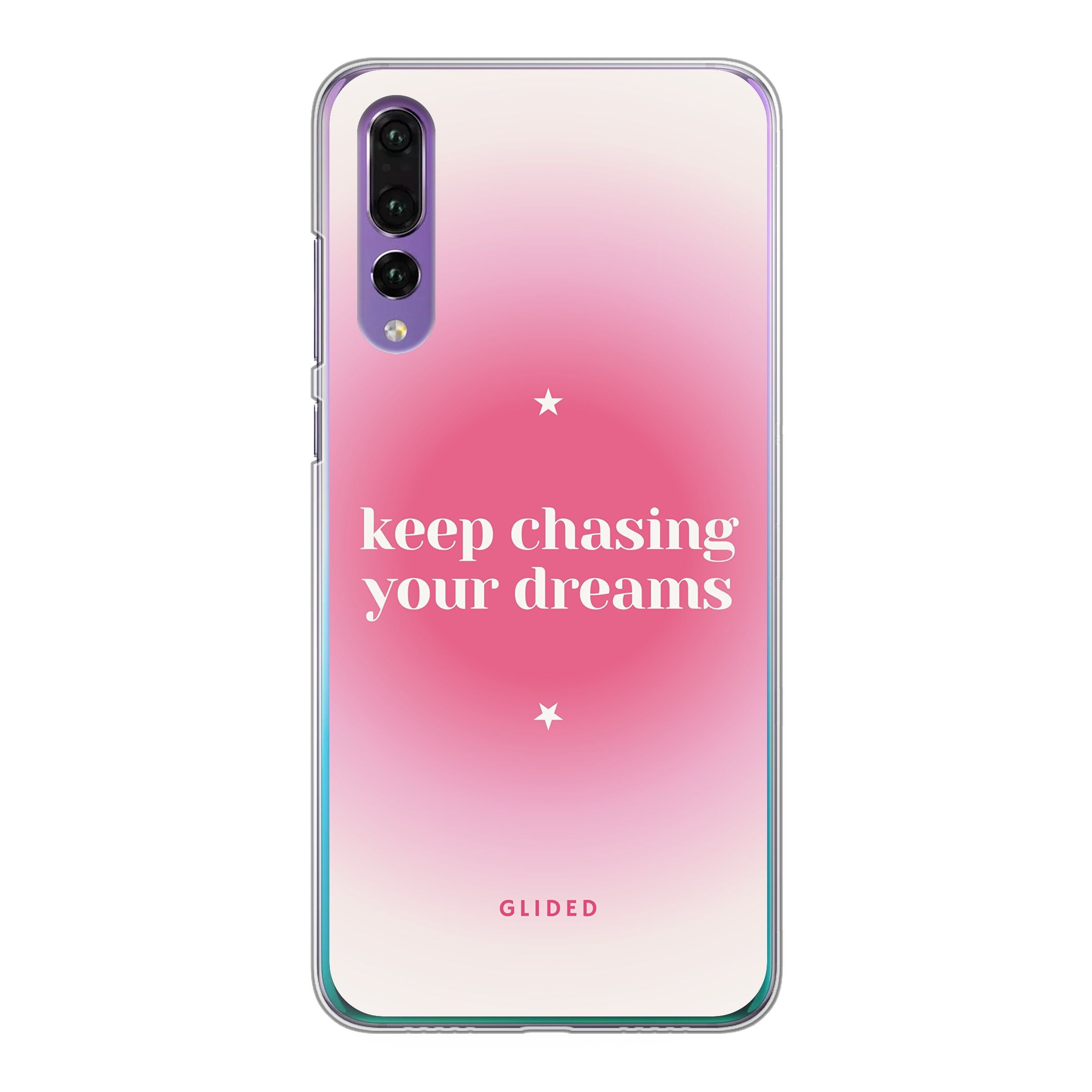 Huawei P30 Handyhülle mit inspirierender Botschaft 'Chasing Dreams', stoßfest und schlank im Design.