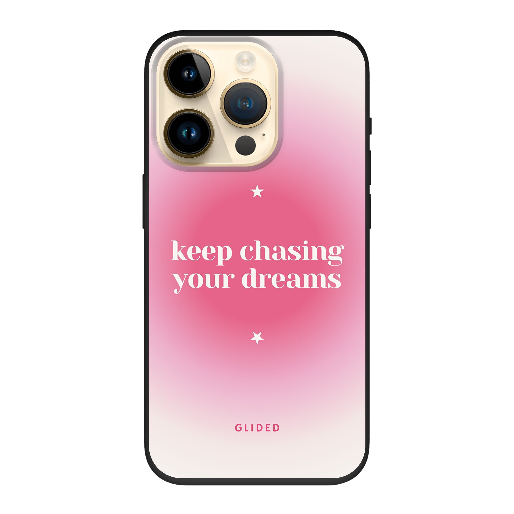 Chasing Dreams iPhone 14 Pro Handyhülle mit inspirierender Botschaft und schlankem Design, idealer Schutz für dein Smartphone.