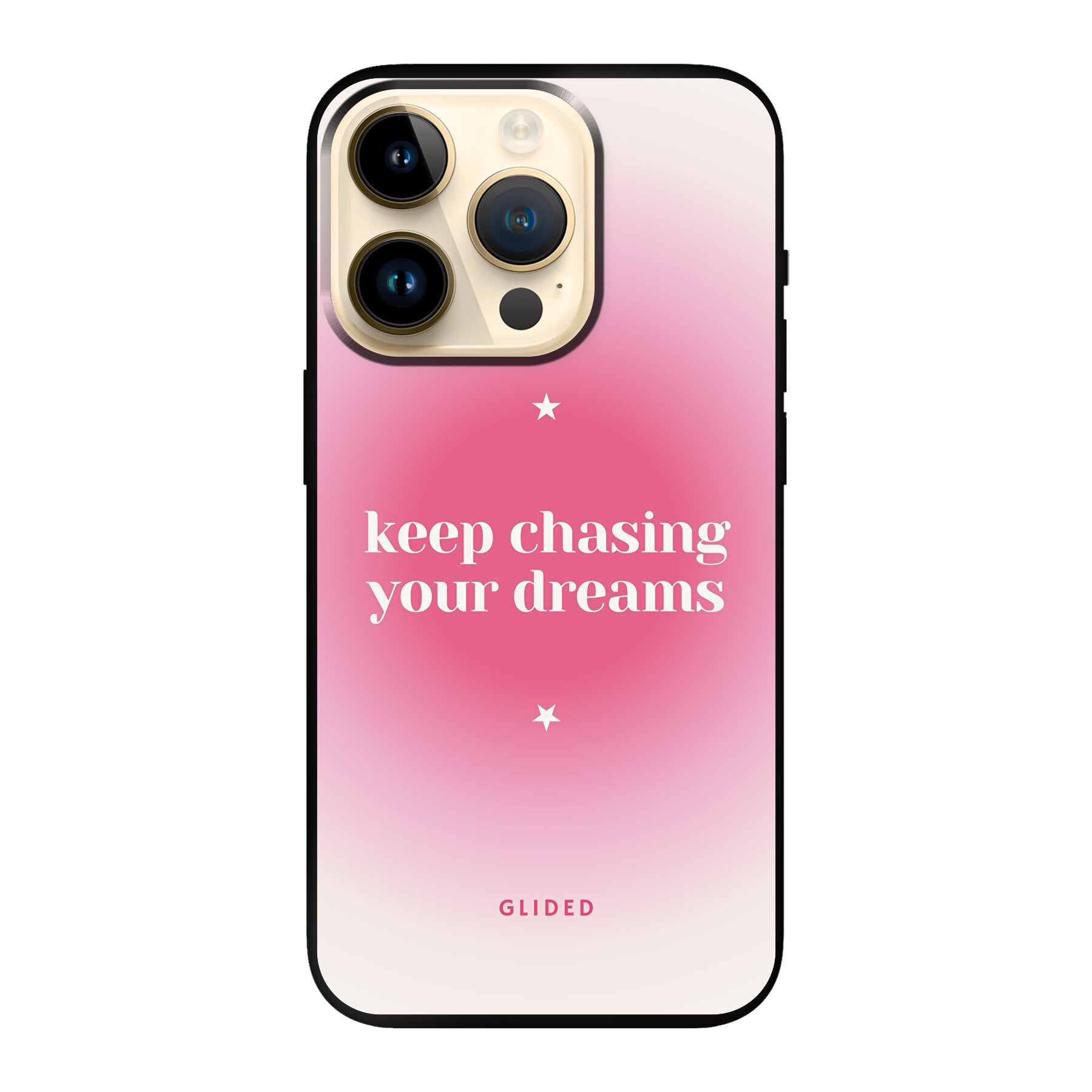 Chasing Dreams iPhone 14 Pro Handyhülle mit inspirierender Botschaft und schlankem Design, idealer Schutz für dein Smartphone.