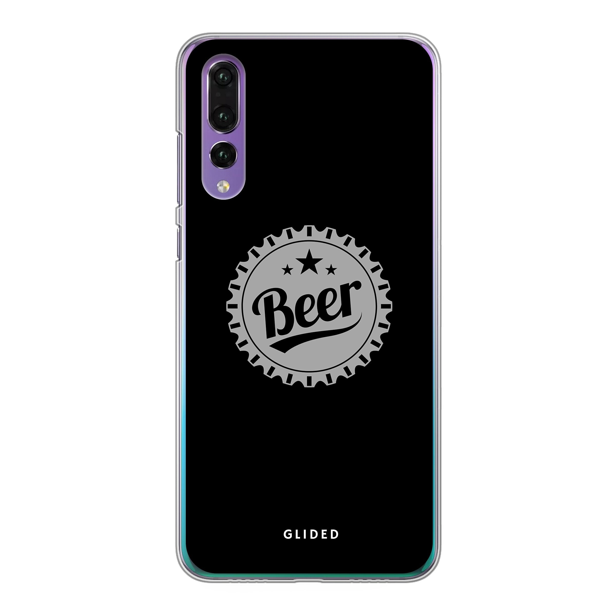 Cheers - Huawei P30 Handyhülle mit Bierdeckel-Design und dem Wort 'Beer', ideal für gesellige Anlässe.