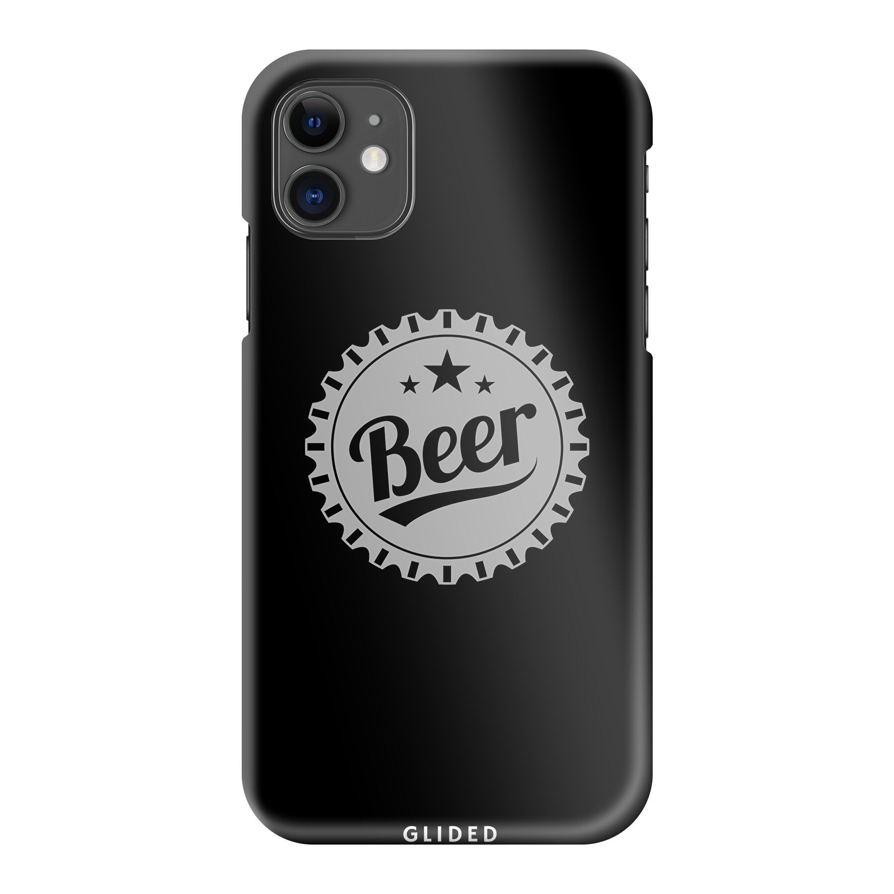 Cheers iPhone 11 Handyhülle mit Bierdeckel-Design und dem Wort 'Beer' für stilvollen Schutz.