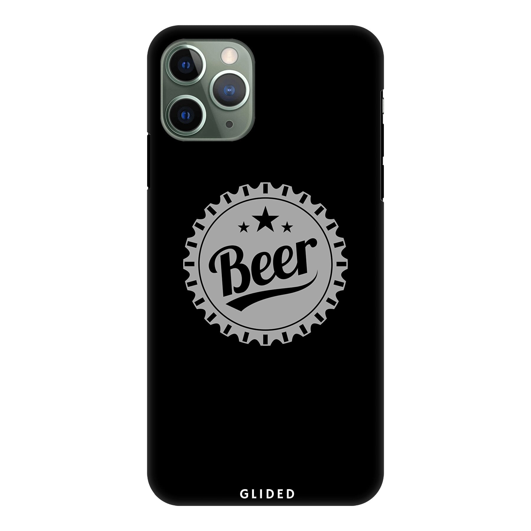 Cheers iPhone 11 Pro Handyhülle mit Bierdeckel-Design und dem Wort 'Beer' für stilvollen Schutz und Geselligkeit.