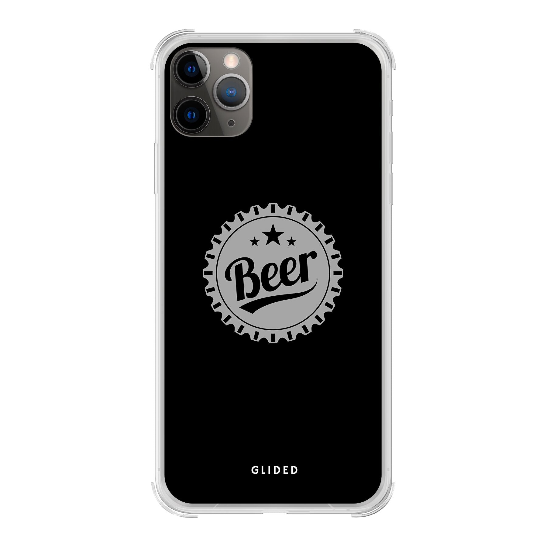 Cheers iPhone 11 Pro Handyhülle mit Bierdeckel-Design und dem Wort 'Beer' für stilvollen Schutz und Geselligkeit.