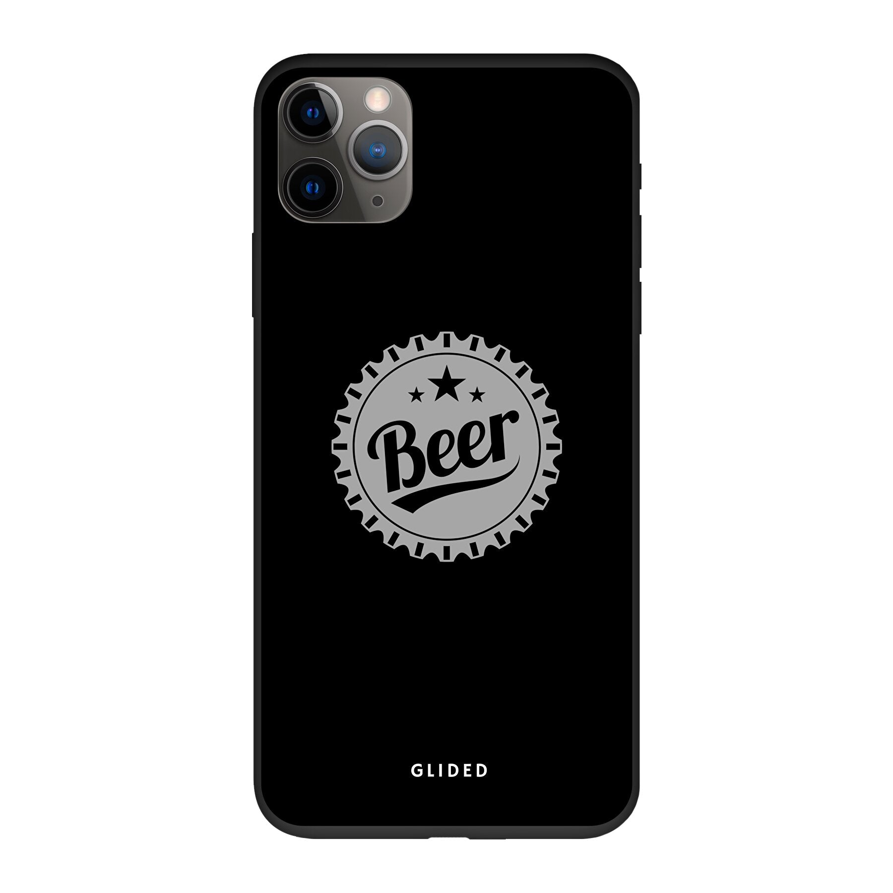 Cheers iPhone 11 Pro Handyhülle mit Bierdeckel-Design und dem Wort 'Beer' für stilvollen Schutz und Geselligkeit.