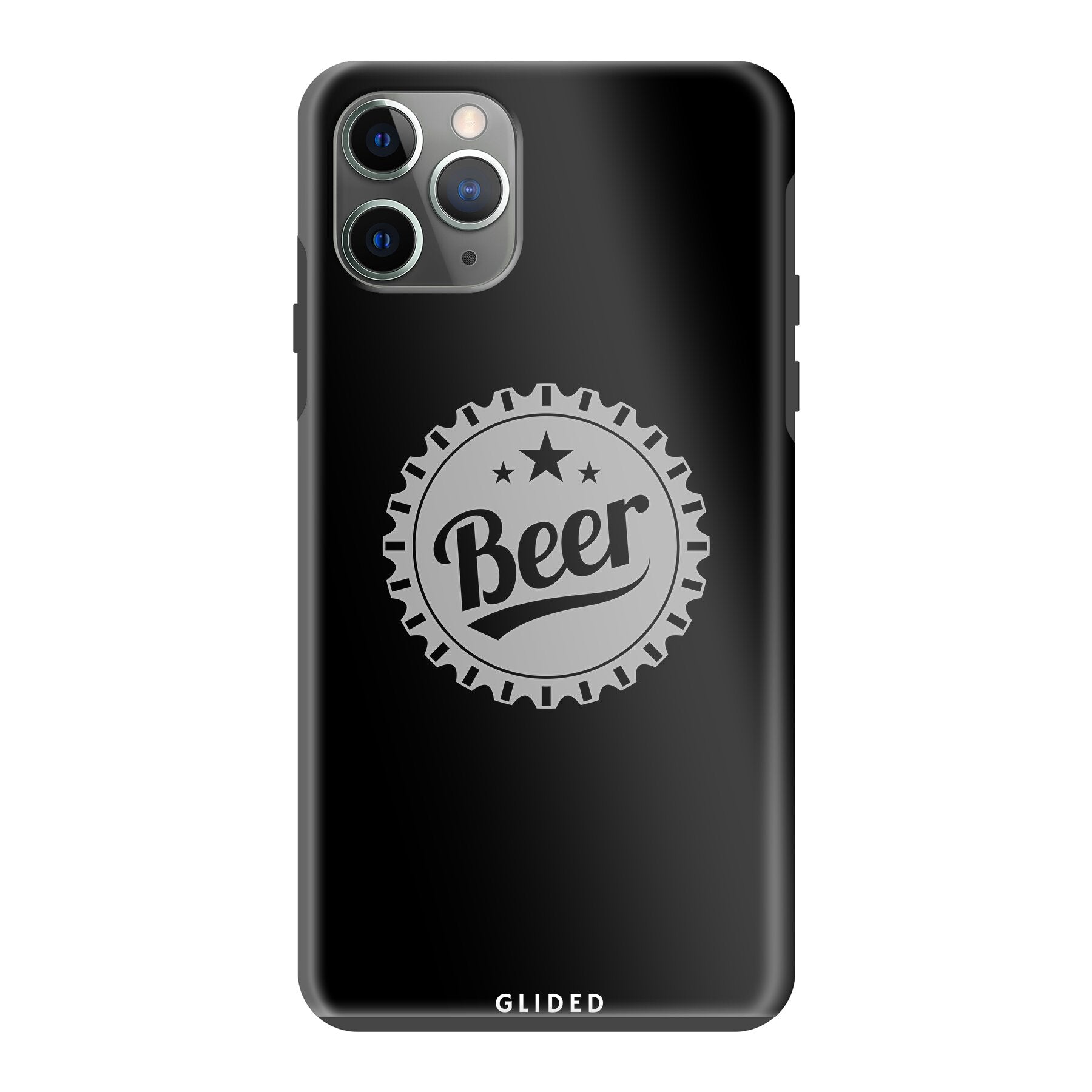 Cheers iPhone 11 Pro Max Handyhülle mit Bierdeckel-Design und dem Wort 'Beer', ideal für Bierliebhaber.