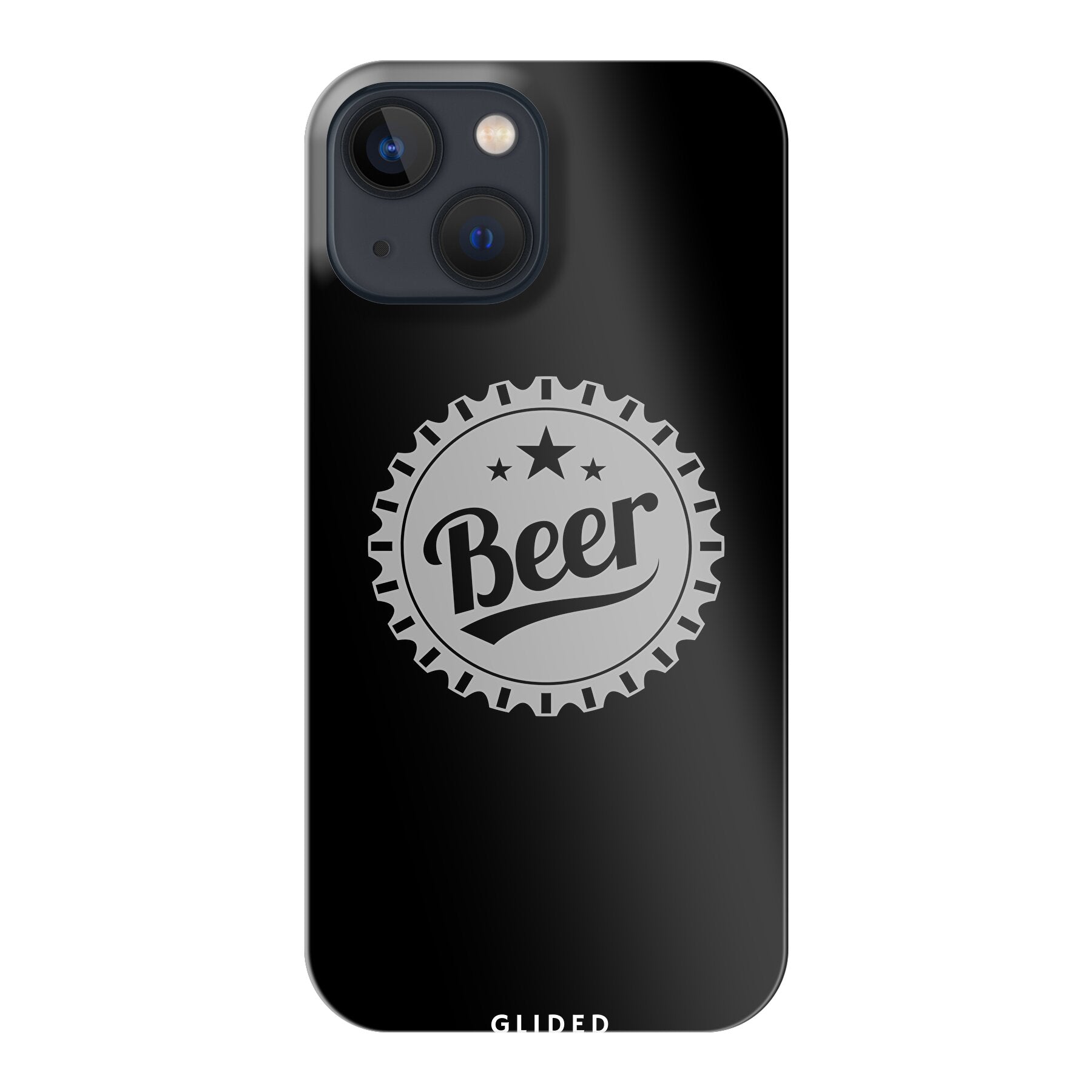 Cheers iPhone 13 mini Handyhülle mit Bierdeckel-Design und dem Wort 'Beer' für stilvollen Schutz.