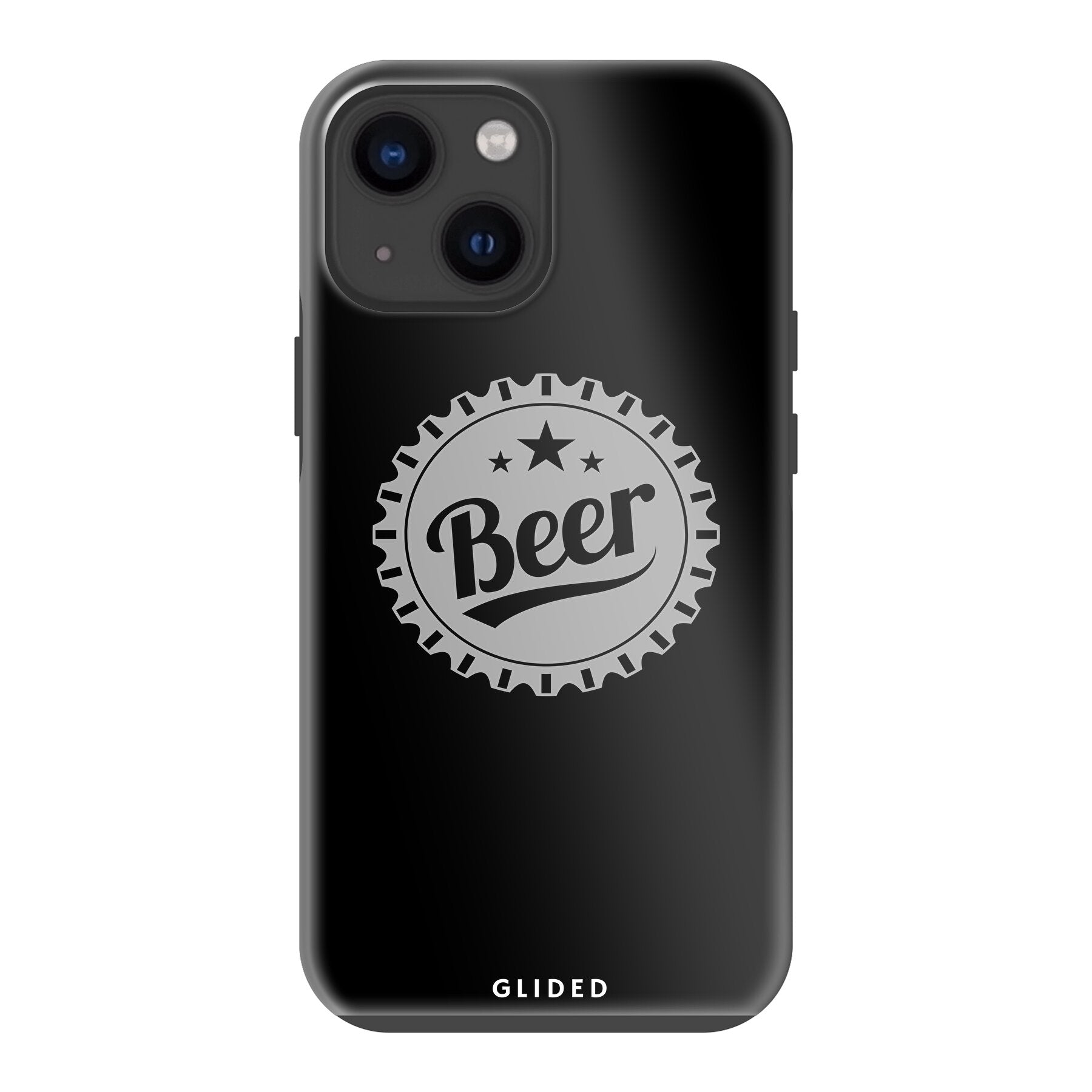 Cheers iPhone 13 mini Handyhülle mit Bierdeckel-Design und dem Wort 'Beer' für stilvollen Schutz.