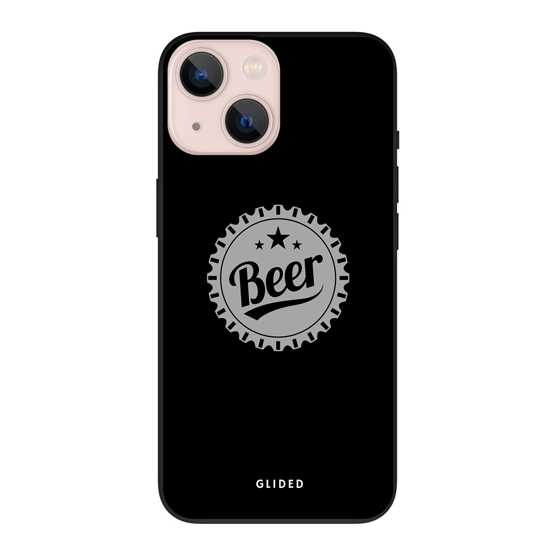 Cheers iPhone 13 mini Handyhülle mit Bierdeckel-Design und dem Wort 'Beer' für stilvollen Schutz.