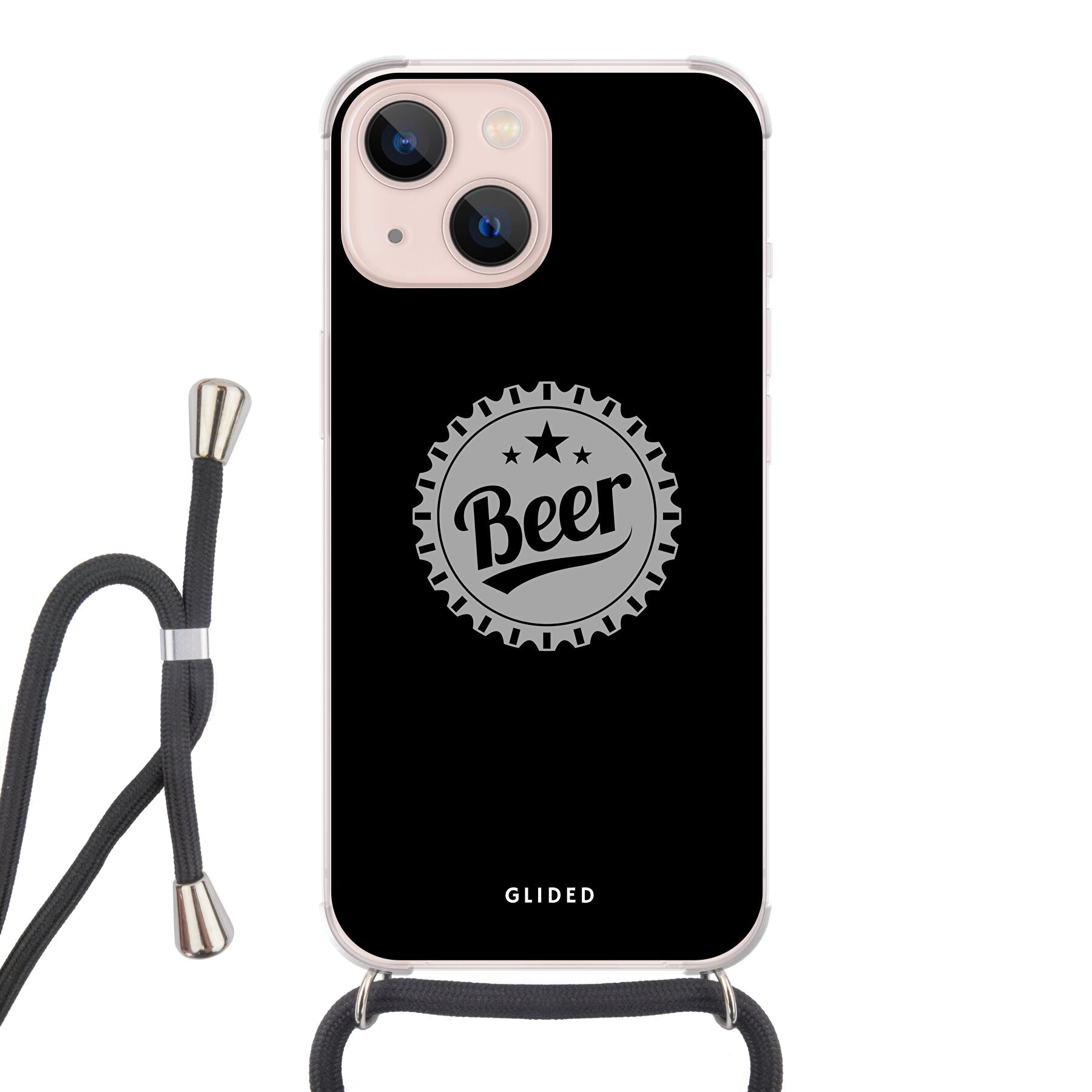 Cheers iPhone 13 mini Handyhülle mit Bierdeckel-Design und dem Wort 'Beer' für stilvollen Schutz.