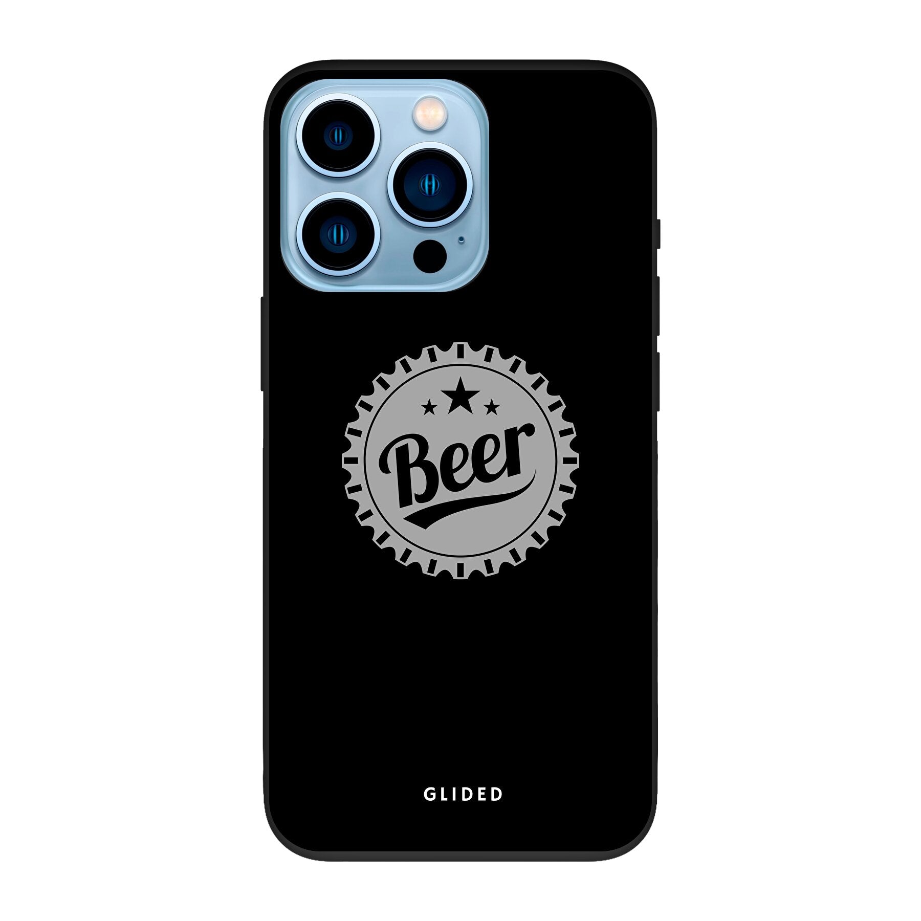 Cheers iPhone 13 Pro Handyhülle mit Bierdeckel-Design und dem Wort 'Beer' für stilvollen Schutz.