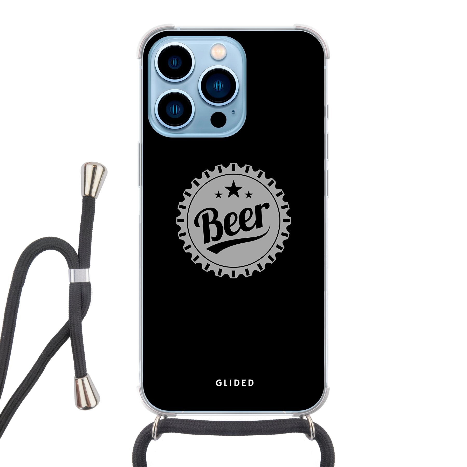 Cheers iPhone 13 Pro Handyhülle mit Bierdeckel-Design und dem Wort 'Beer' für stilvollen Schutz.