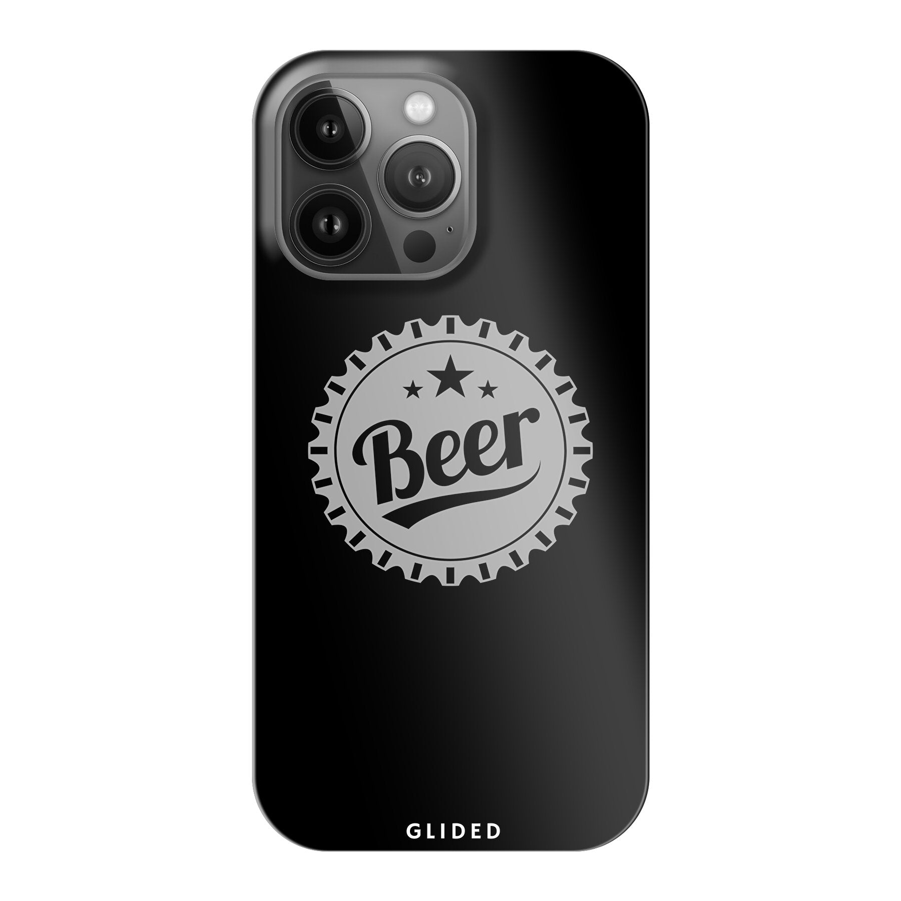 Cheers iPhone 13 Pro Handyhülle mit Bierdeckel-Design und dem Wort 'Beer' für stilvollen Schutz.