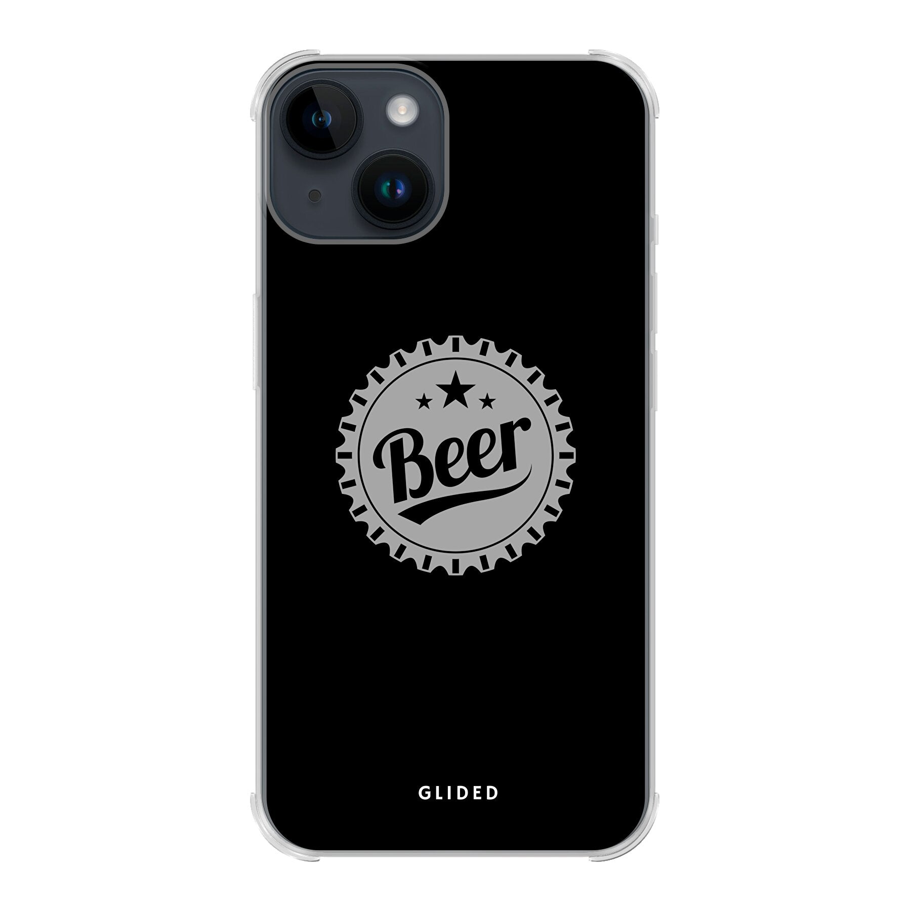 Cheers iPhone 14 Handyhülle mit Bierdeckel-Design und dem Wort 'Beer' für stilvollen Schutz und gesellige Momente.