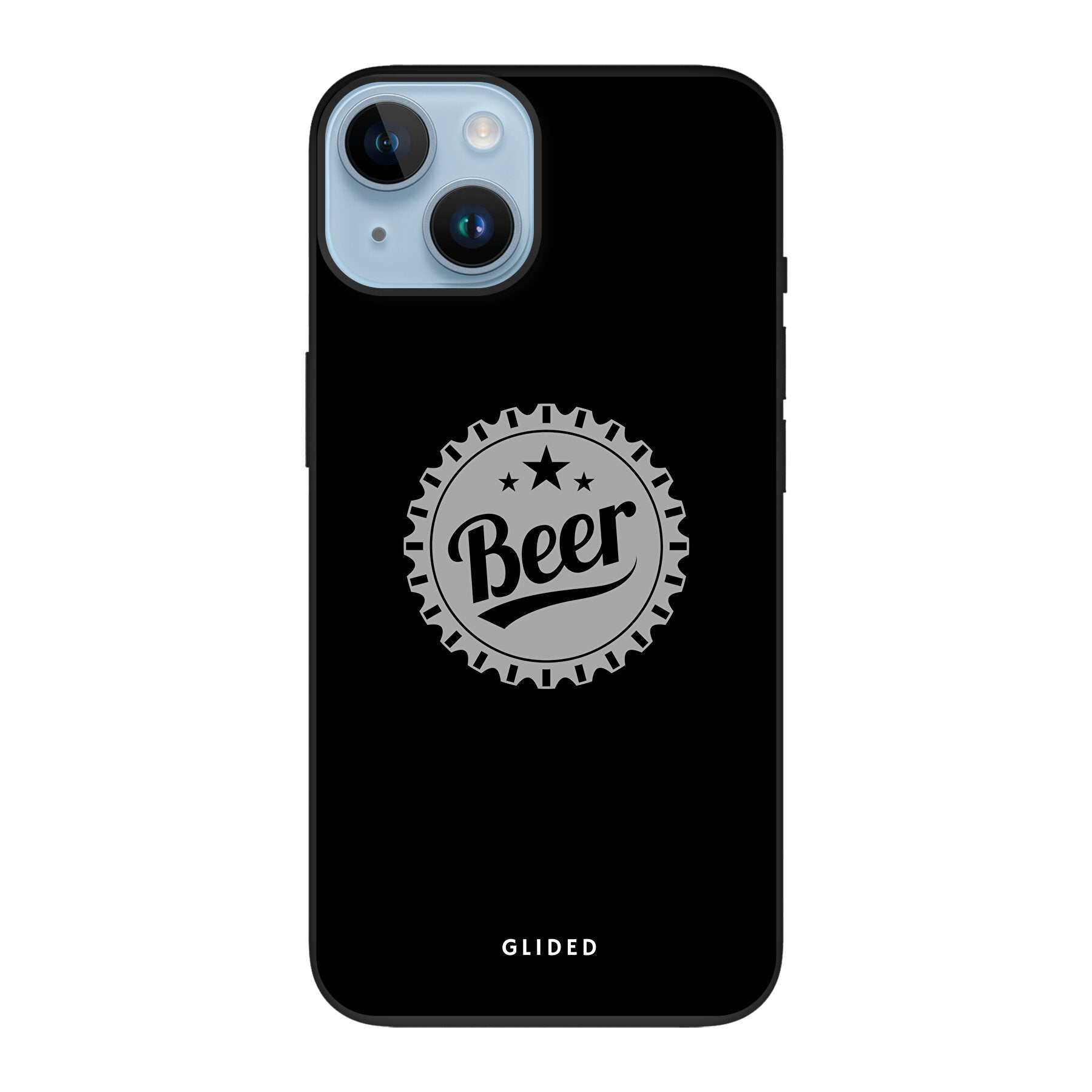 Cheers iPhone 14 Handyhülle mit Bierdeckel-Design und dem Wort 'Beer' für stilvollen Schutz und gesellige Momente.