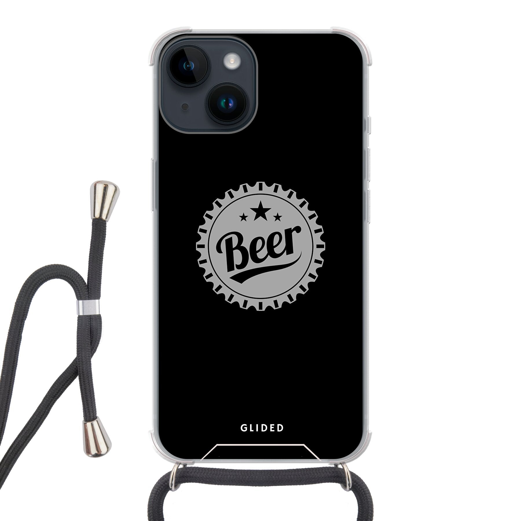 Cheers iPhone 14 Handyhülle mit Bierdeckel-Design und dem Wort 'Beer' für stilvollen Schutz und gesellige Momente.