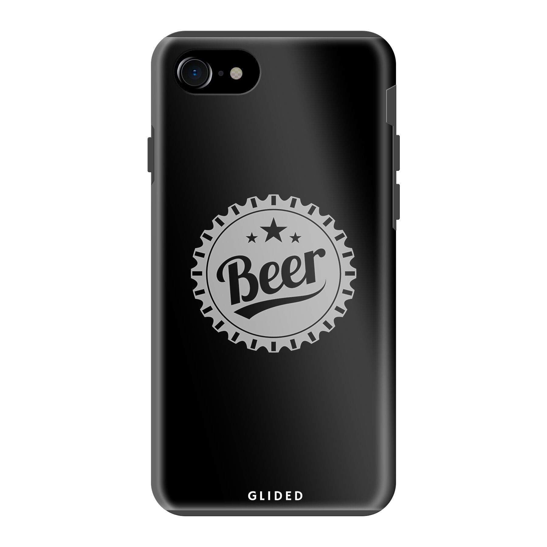 Cheers iPhone 7 Handyhülle mit Bierdeckel-Design und dem Wort 'Beer', ideal für stilvollen Schutz und Geselligkeit.