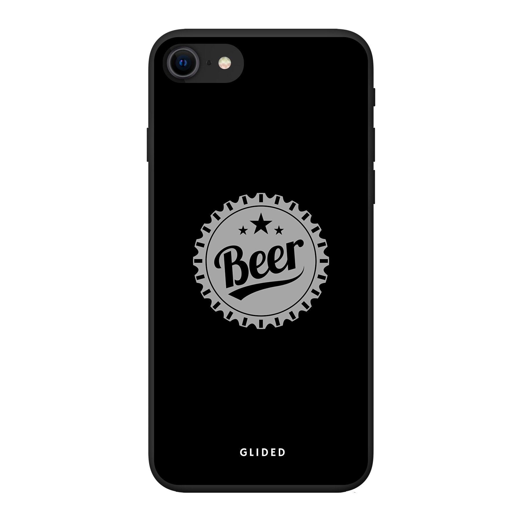 Cheers iPhone 7 Handyhülle mit Bierdeckel-Design und dem Wort 'Beer', ideal für stilvollen Schutz und Geselligkeit.