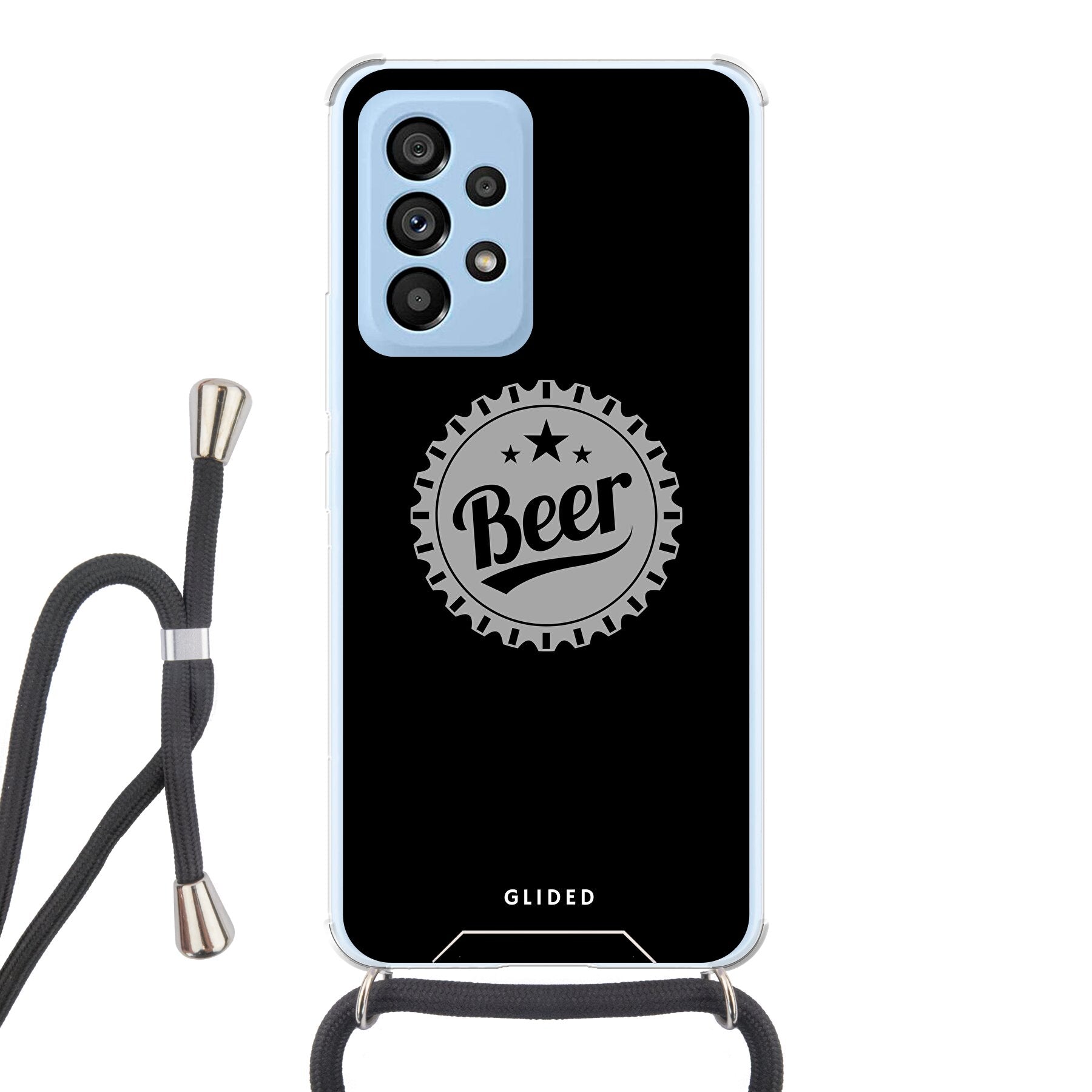 Cheers Handyhülle für Samsung Galaxy A53 5G mit Bierdeckel-Design und dem Wort 'Beer' in stilvollem Layout.