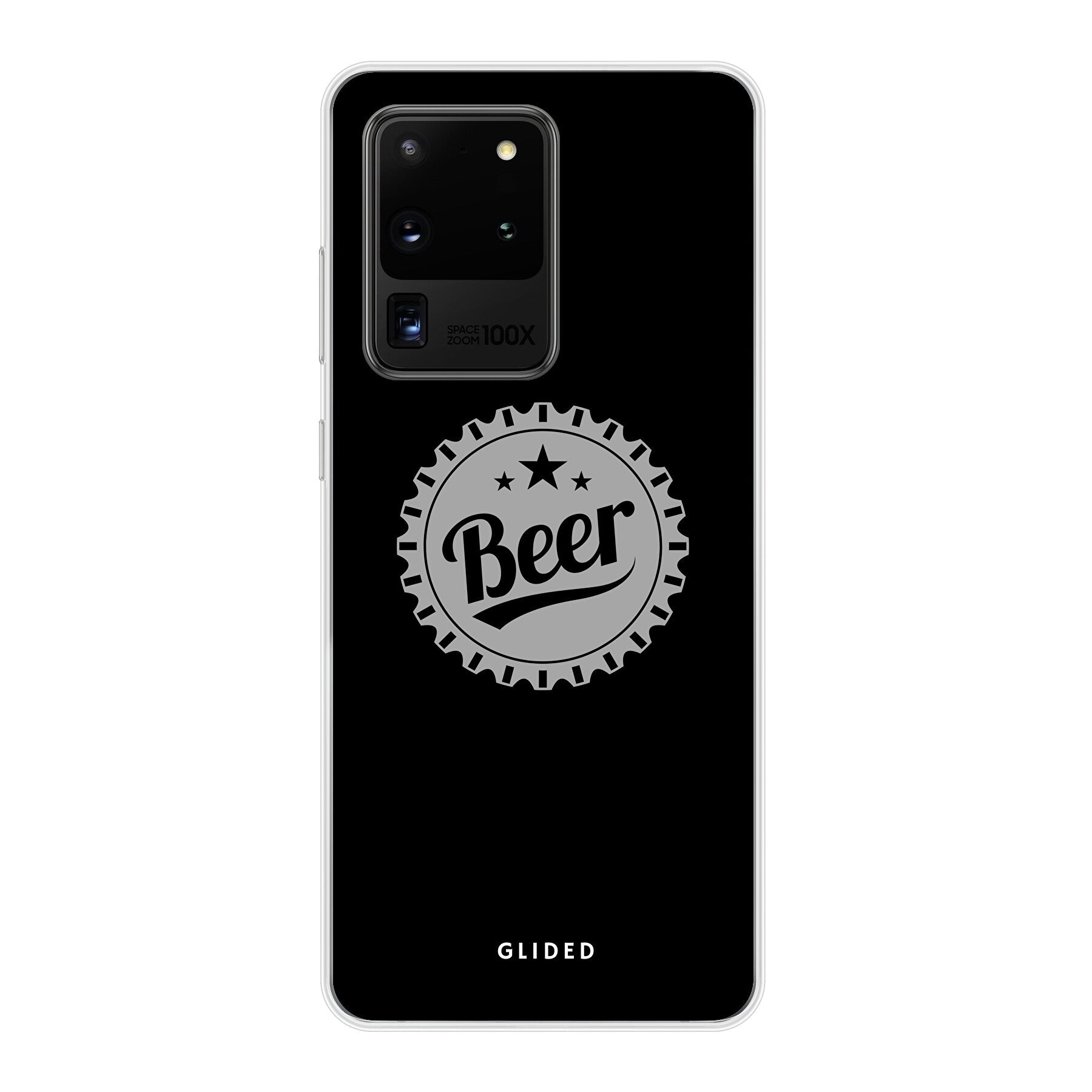 Cheers Handyhülle für Samsung Galaxy S20/S20 5G mit Bierdeckel-Design und dem Wort 'Beer' in stilvollem Druck.