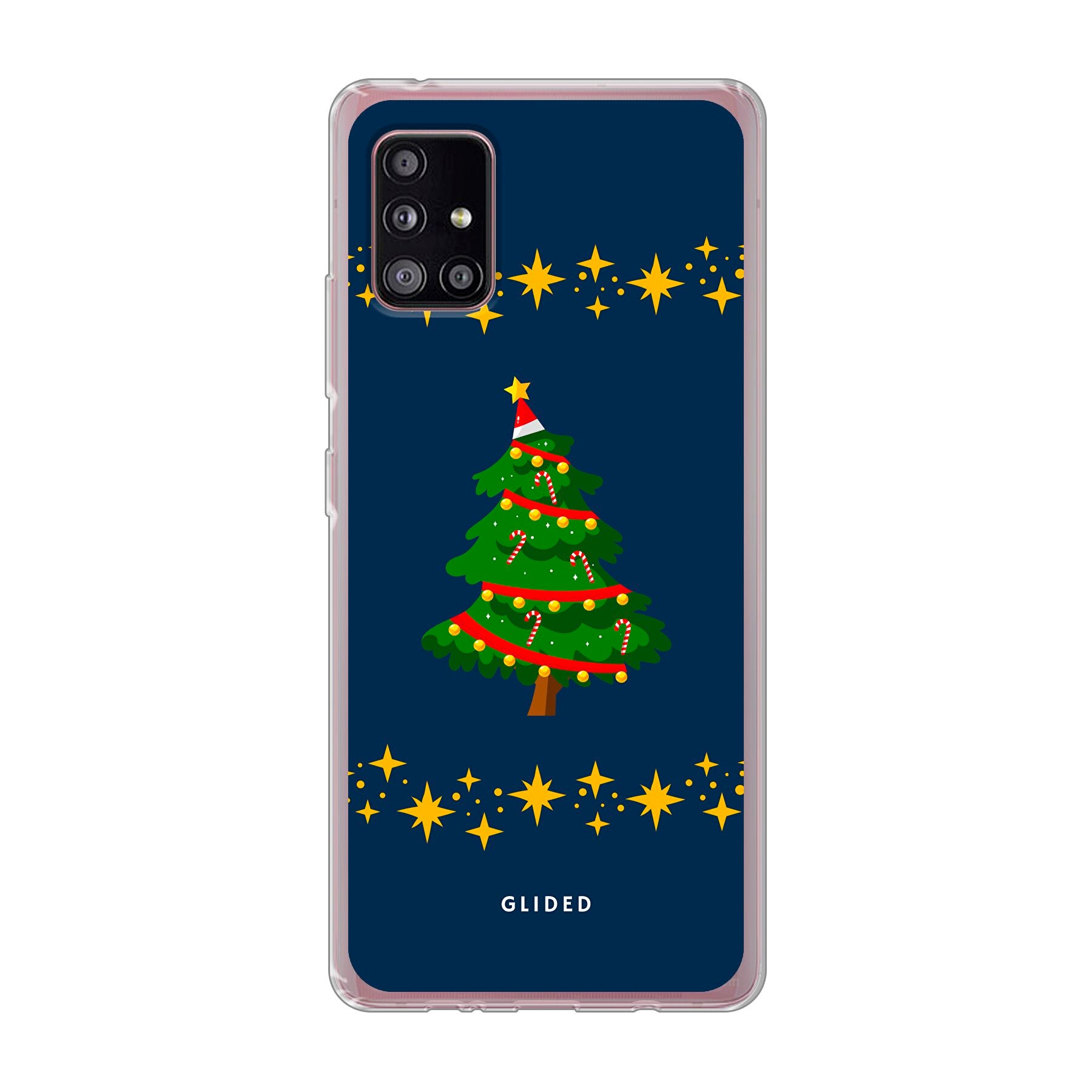 Weihnachtsbaum Samsung Galaxy A51 5G Handyhülle mit glitzerndem Schnee und festlichem Design, ideal für die Winterzeit.